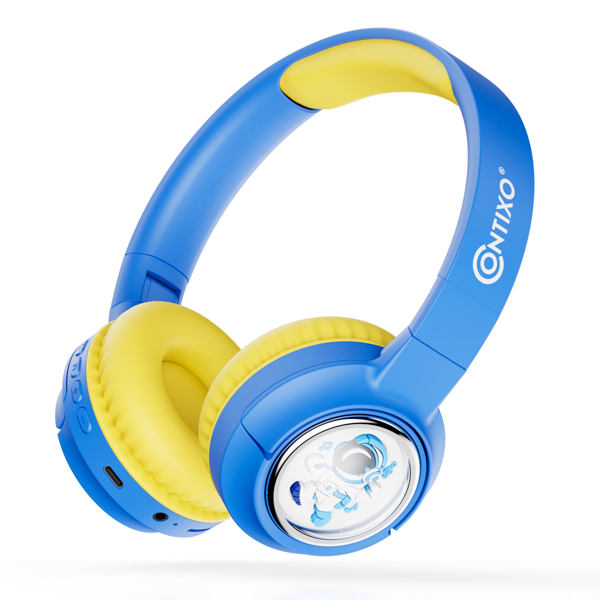 Contixo Kids Bluetooth Headphones with Safe Volume Limit, LED Lights & Built-in Mic - Wireless Headset for School, Travel & Gaming (Blue)