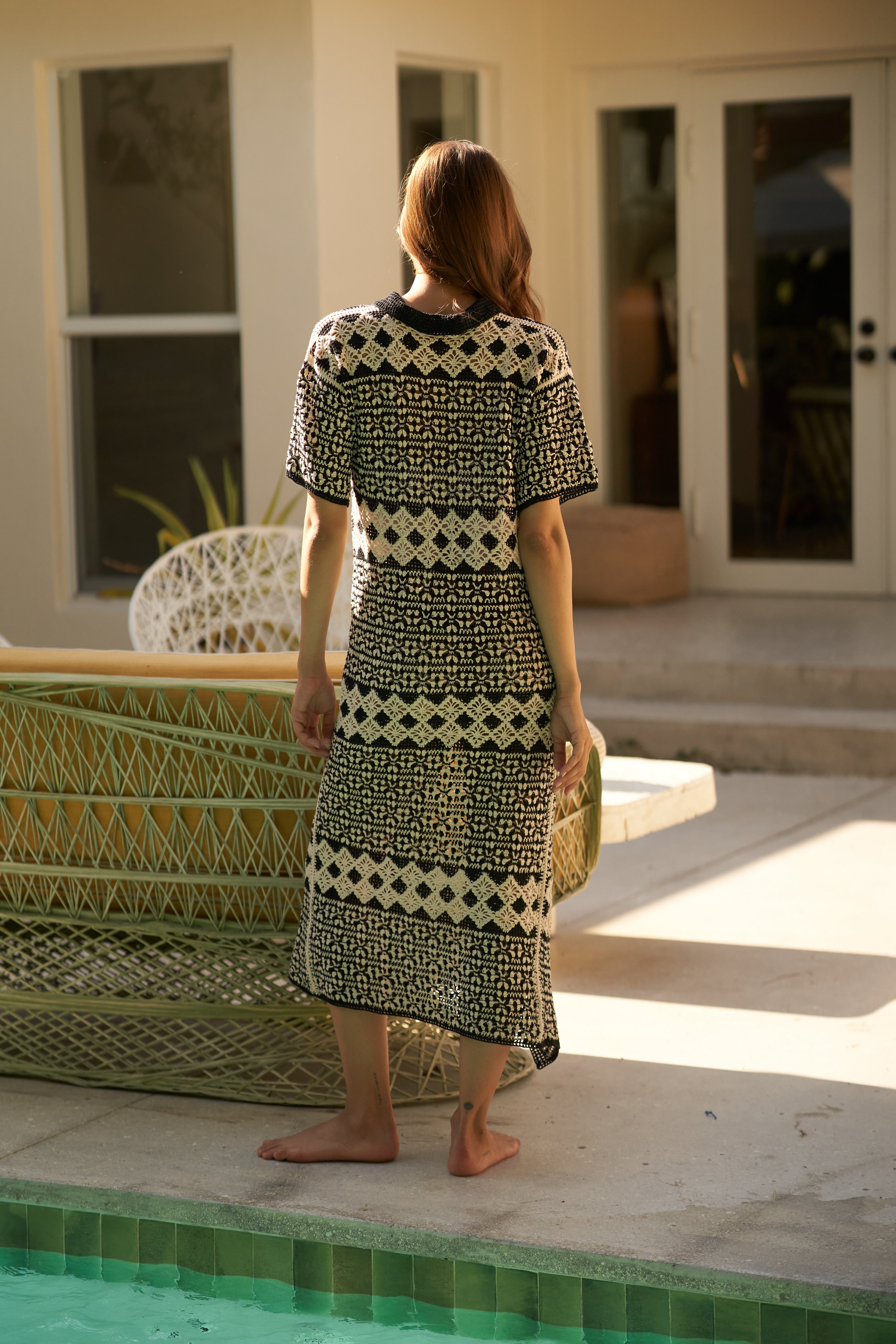 Crochet Shirt Dress for Women - Boho Chic Lace Knit Summer Maxi Dress - Perfect for Beach, Vacation & Casual Outings
