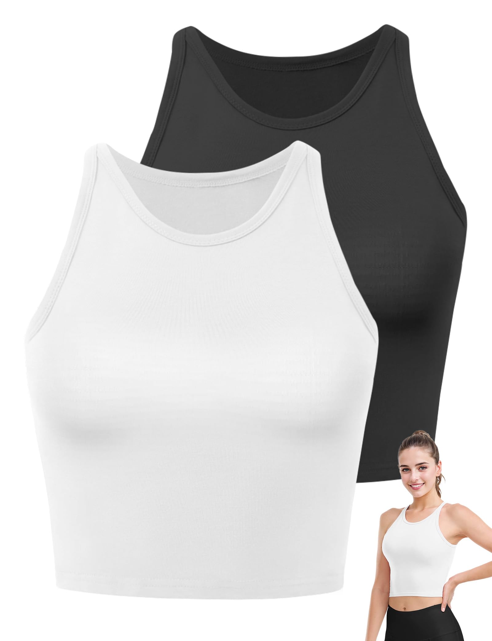 2PCS Women's High Neck Cropped Tank Tops - Sleeveless Athletic Yoga Workout Shirts | Perfect for Gym, Running & Summer Outfits