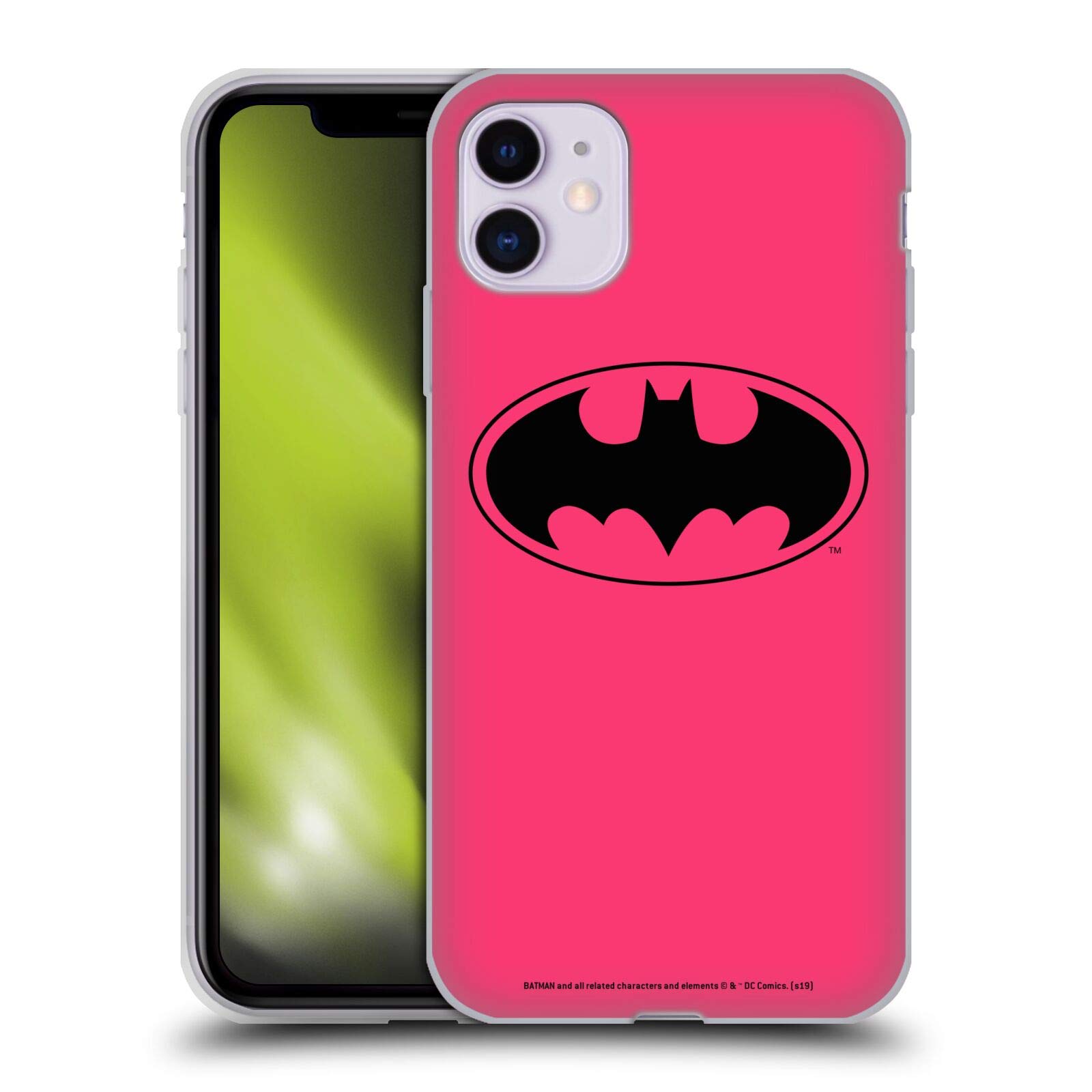 Official Batman DC Comics Pink Logo Soft Gel Case for Apple iPhone 11 - Superhero Themed Protective Phone Cover for Fans, Daily Use & Gift Giving