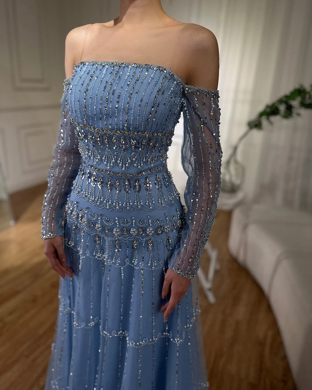Serene Hill Dubai Arabic Sage Green Mermaid Luxury Evening Gown Beaded Party Dress for Women's Wedding 2025 LA72350 | Elegant Formal Gown for Prom, Red Carpet, Gala & Special Occasions