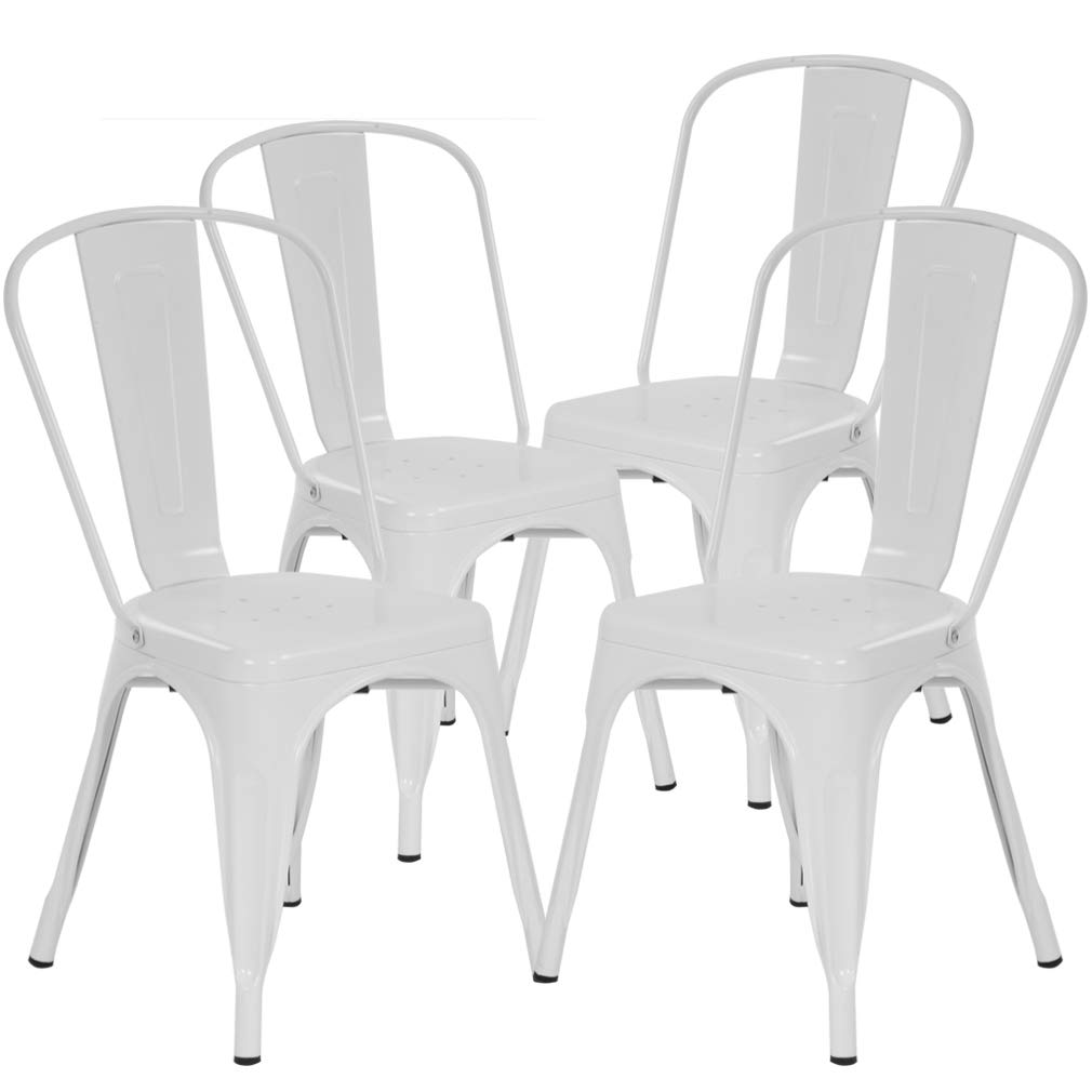 4-Pack Metal Dining Chairs for Indoor & Outdoor Use - Stackable Industrial Bistro Chairs for Restaurant, Cafe, Kitchen & Farmhouse - 330lb Weight Capacity - Cream - Perfect for Patio, Dining Room, Coffee Shop & Commercial Spaces