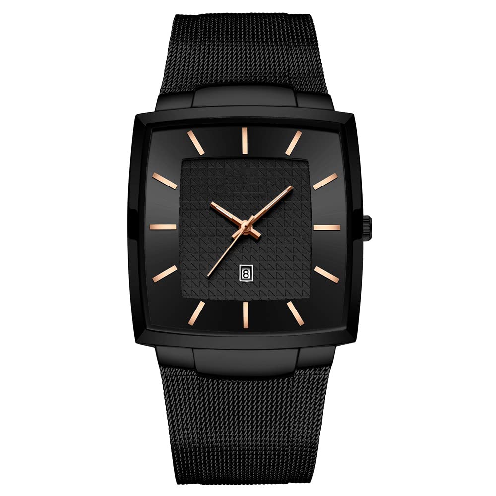 Stainless Steel Mesh Analog Quartz Watch for Men - Digital Calendar, Waterproof Business Dress & Sports Wristwatch | Perfect for Office, Formal Events & Outdoor Activities