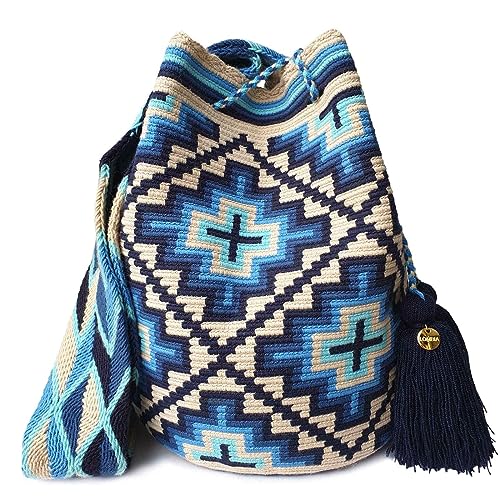 Authentic Handmade Colombian WAYUU Bag - Original Crochet Crossbody & Bucket Purse | Ethical Artisan Mochila (Carmen) | Perfect for Beach, Travel & Boho Fashion