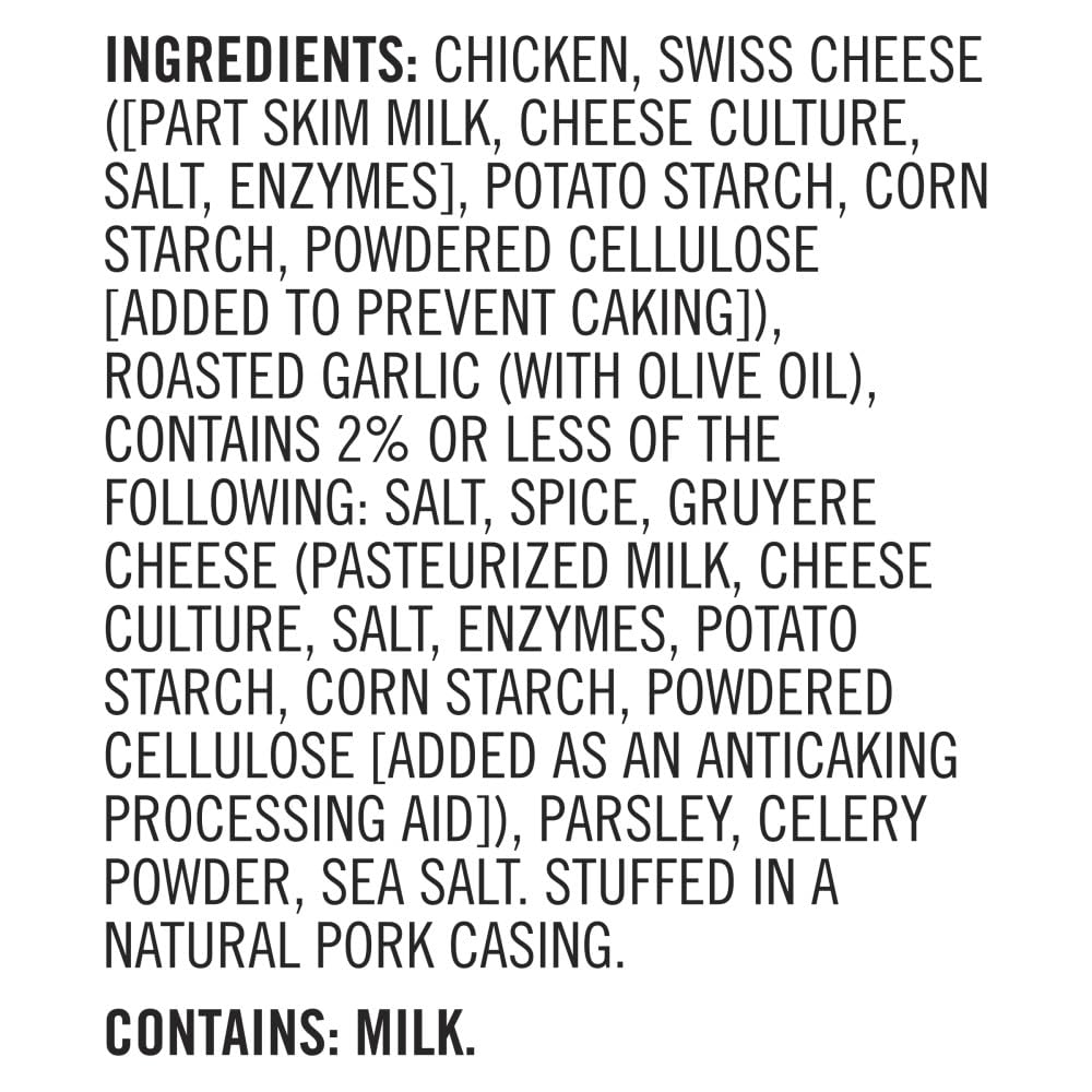 Aidells Smoked Chicken Sausage with Roasted Garlic & Gruyere Cheese - 12 Oz (4 Fully Cooked Links) | Premium Gourmet Sausage for Grilling, Breakfast, Sandwiches & Charcuterie Boards