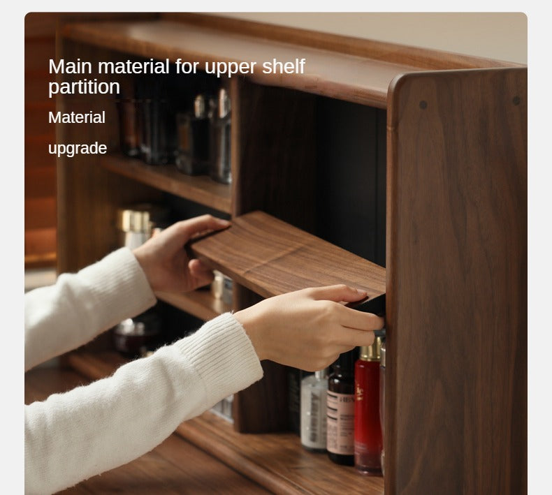 Luxury Black Walnut Solid Wood Vanity Dressing Table with Mirror - Perfect for Bedroom, Makeup & Beauty Organization
