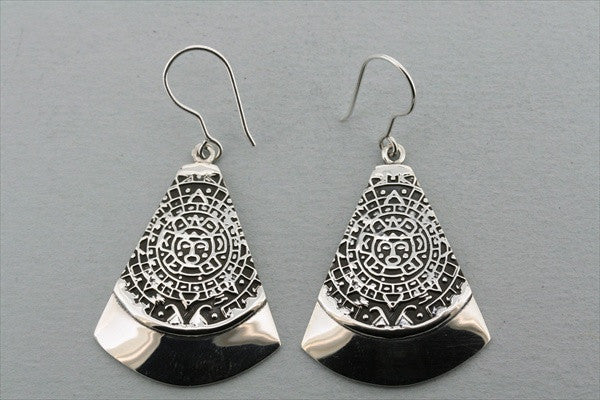 Mayan Calendar Sterling Silver Wedge Earrings - Handmade Boho Jewelry for Women, Perfect for Festivals & Boho Fashion