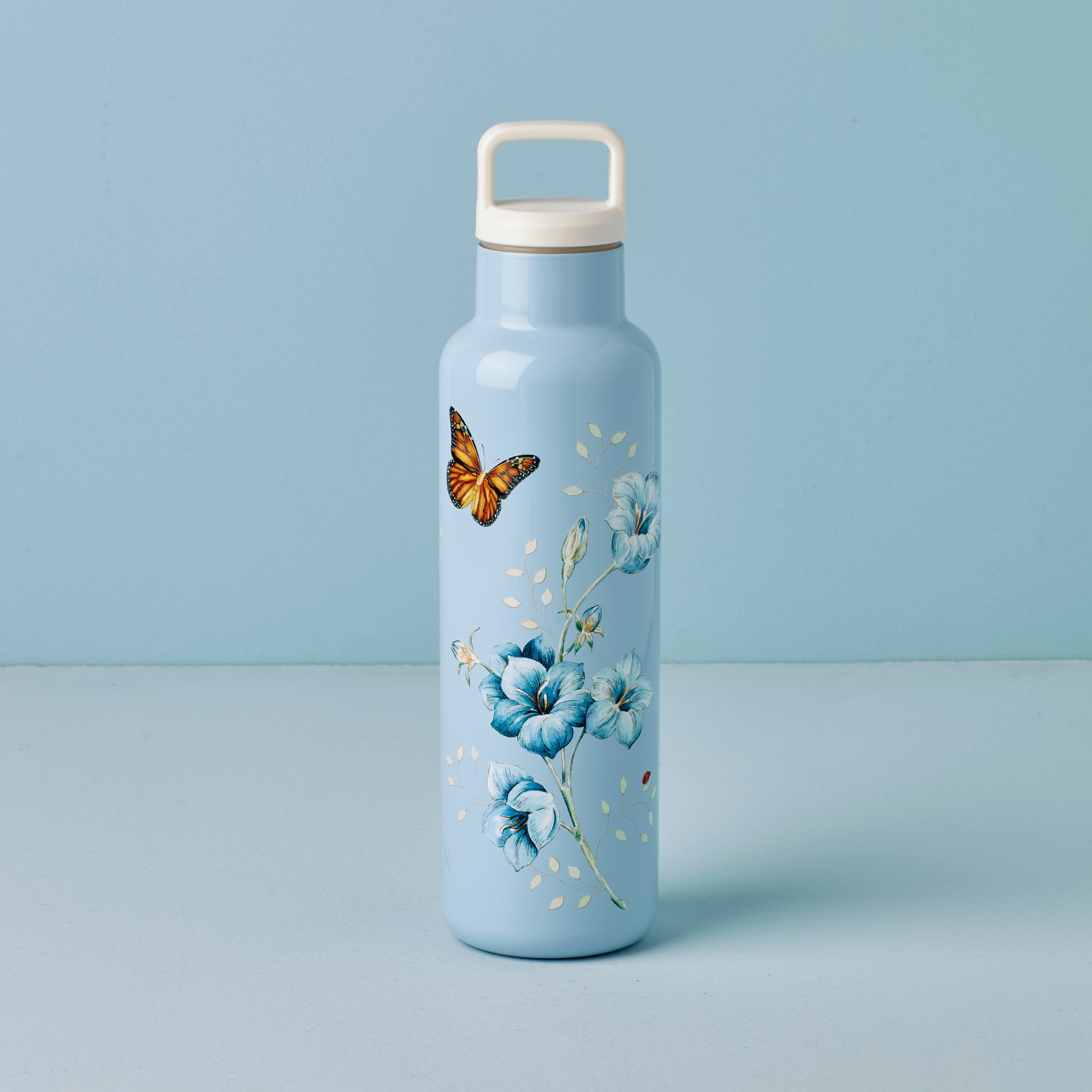 Butterfly Meadow Light Blue Insulated Water Bottle - 18oz Leakproof Stainless Steel Thermos for Hiking, Gym & Outdoor Activities