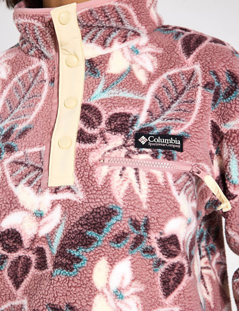 Helvetia II Cropped Sherpa Half Snap Printed Fleece Jacket in Fig Pastel Multi Colors - Cozy Winter Outerwear for Women, Perfect for Casual Outings and Outdoor Adventures