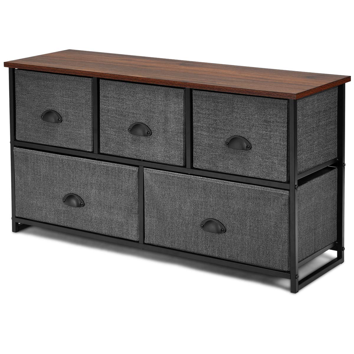 Giantex 5-Drawer Dresser for Bedroom & Living Room - Sturdy Metal Frame Clothes Storage Organizer with 5 Fabric Bins, Multi-Functional TV Stand & Chest of Drawers (Brown+Gray) | Perfect for Small Spaces, Dorm Rooms & Apartment Organization