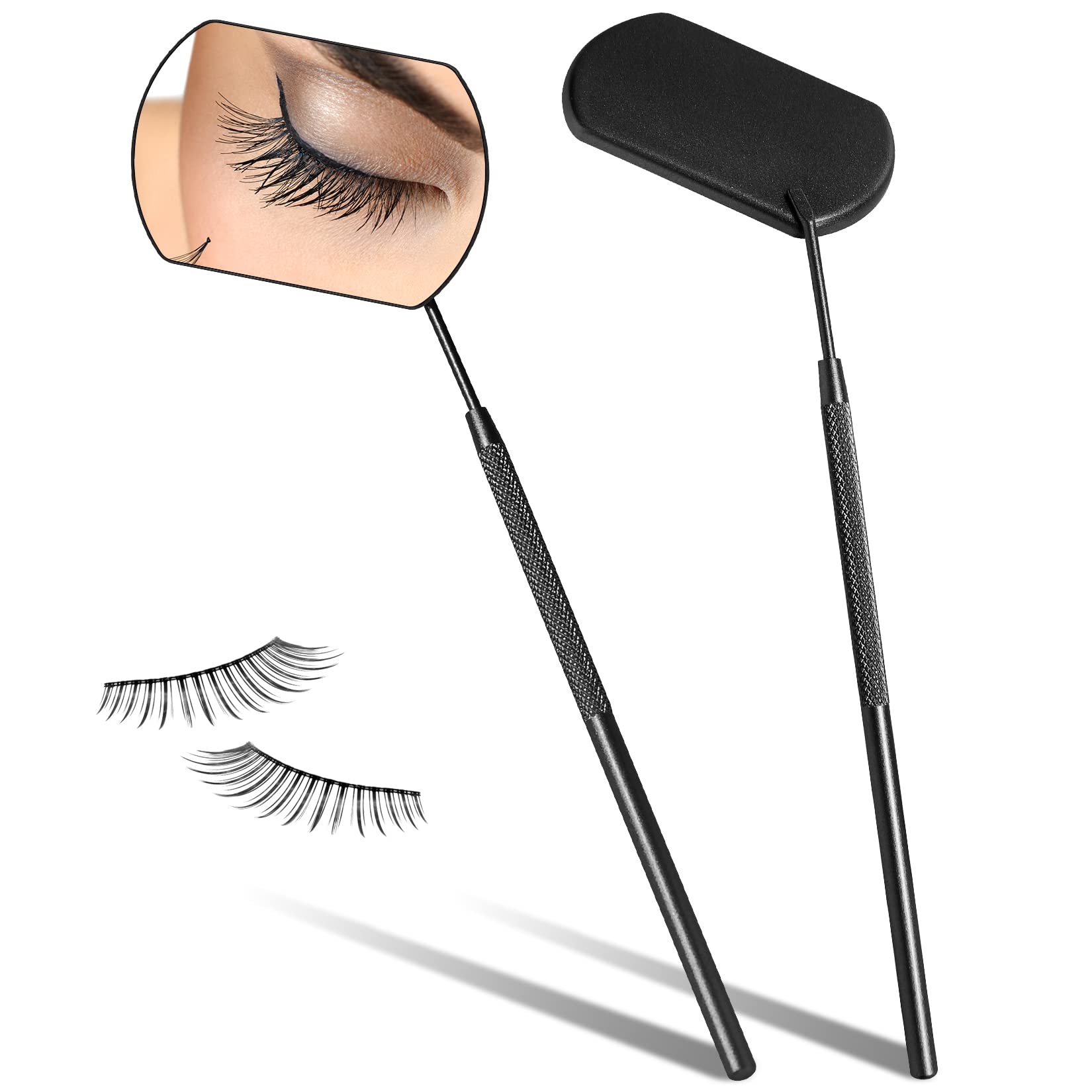 Buqikma Large Detachable Stainless Steel Eyelash Extension Mirror - 45°Angle Design Handheld Makeup Mirror for Professional Lash Artists & DIY Beauty (Black) | Perfect for Salon, Home Use & Travel Lash Kits
