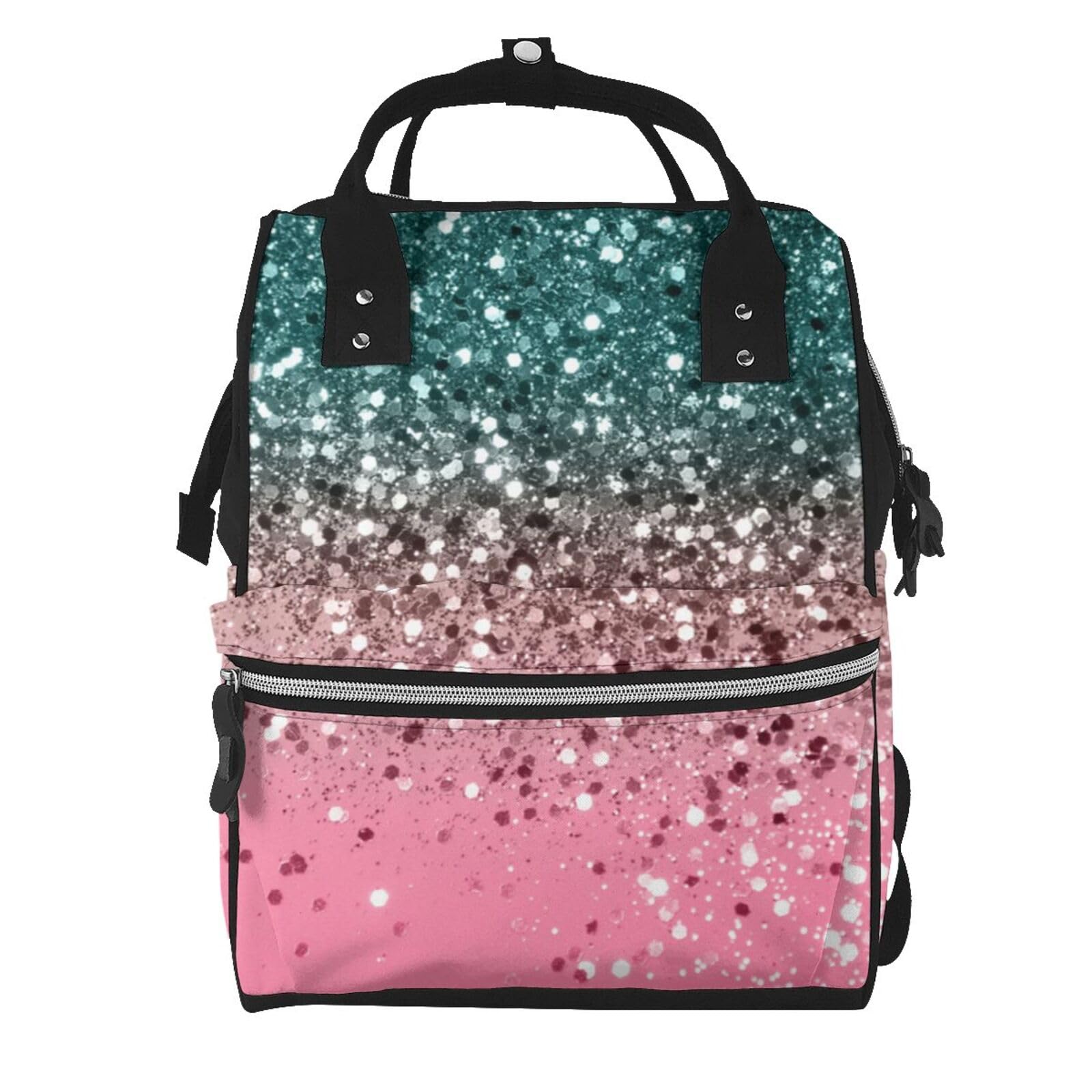 Pink Glitter Mommy Backpack - Large Capacity Diaper Bag for Women, Fashionable Travel Backpack with Multiple Pockets | Perfect for Baby Care, Shopping & Weekend Getaways