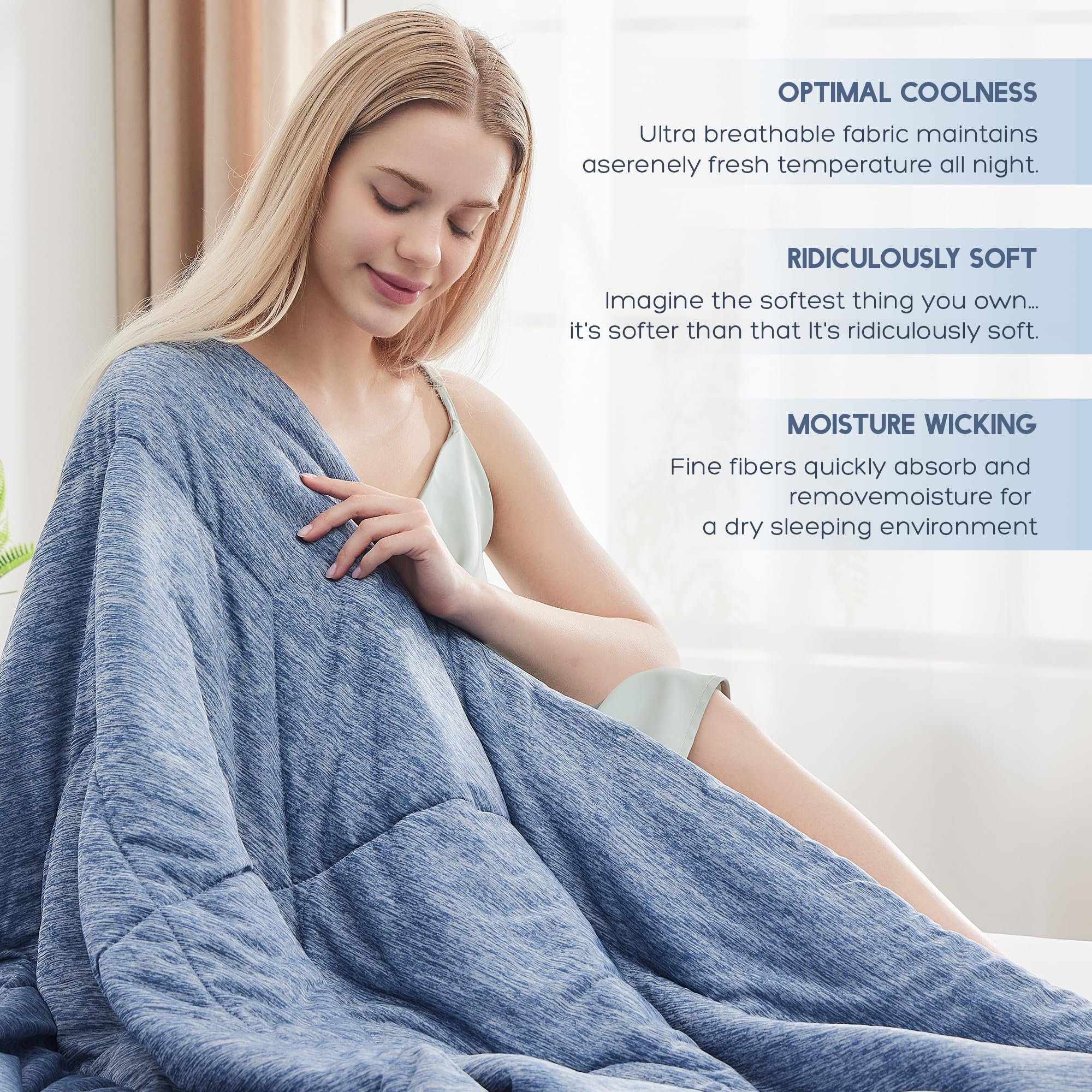 Queen Size Cooling Comforter - Q-Max 0.55 Cooling Fiber Blanket for Hot Sleepers | Soft, Breathable & Lightweight Summer Bedding (90