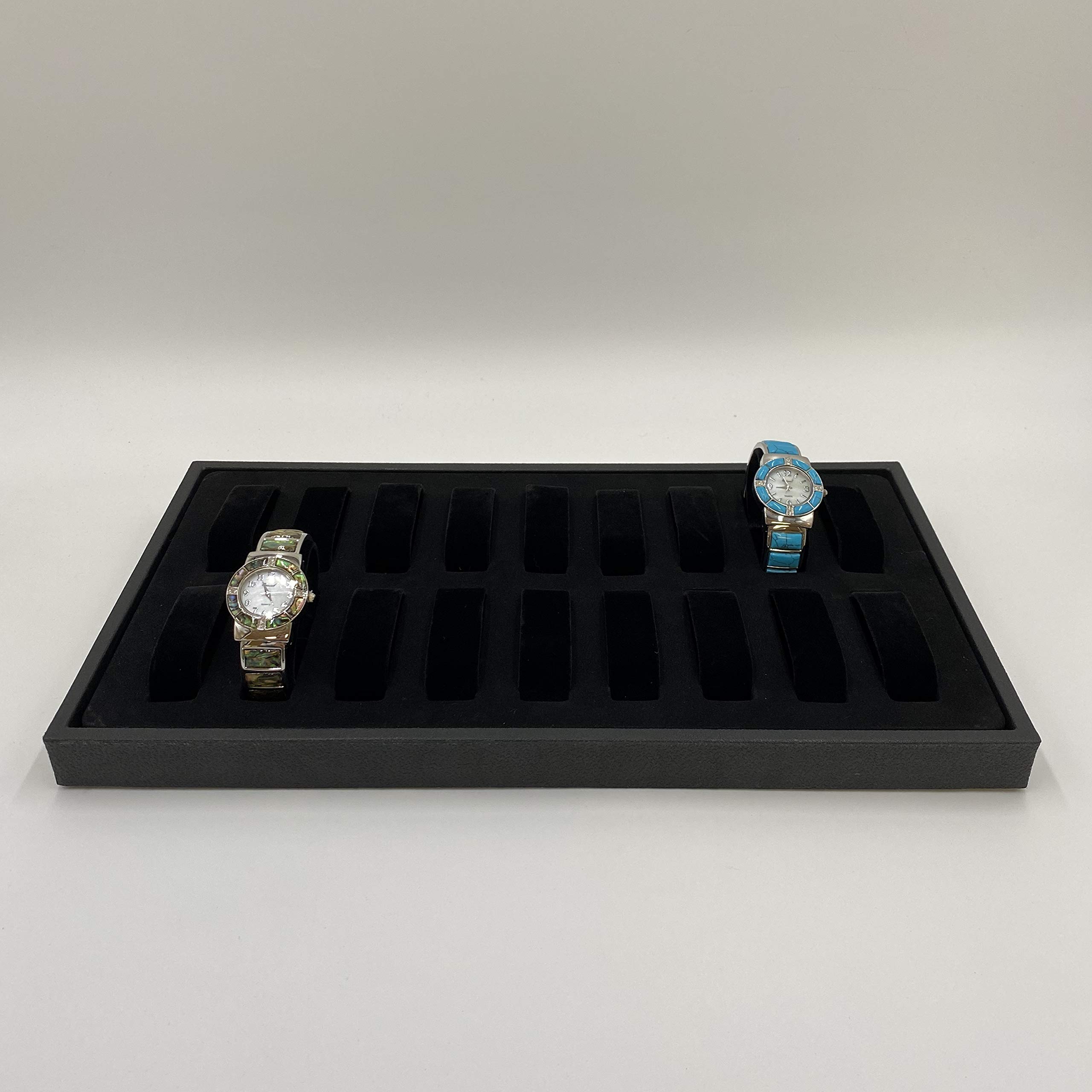 18 Slot Watch & Bangle Display Tray - Midnight Black with Removable Velvet Collars - Perfect for Jewelry Storage, Travel Organization & Retail Display - N'icePackaging