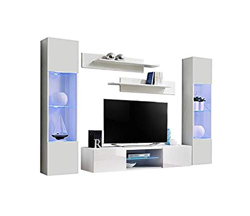 Modern Wall-Mounted TV Stand with Storage Shelves & LED Lights - 33