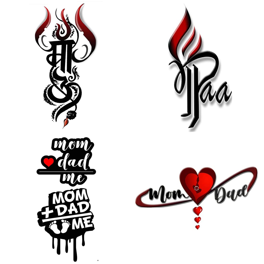 Temporary Tattoo Stickers - Pack of 4 Red Heart Infinity Designs (2x4 Inch) for Men & Women | Perfect for Parties, Festivals & Body Art Expression