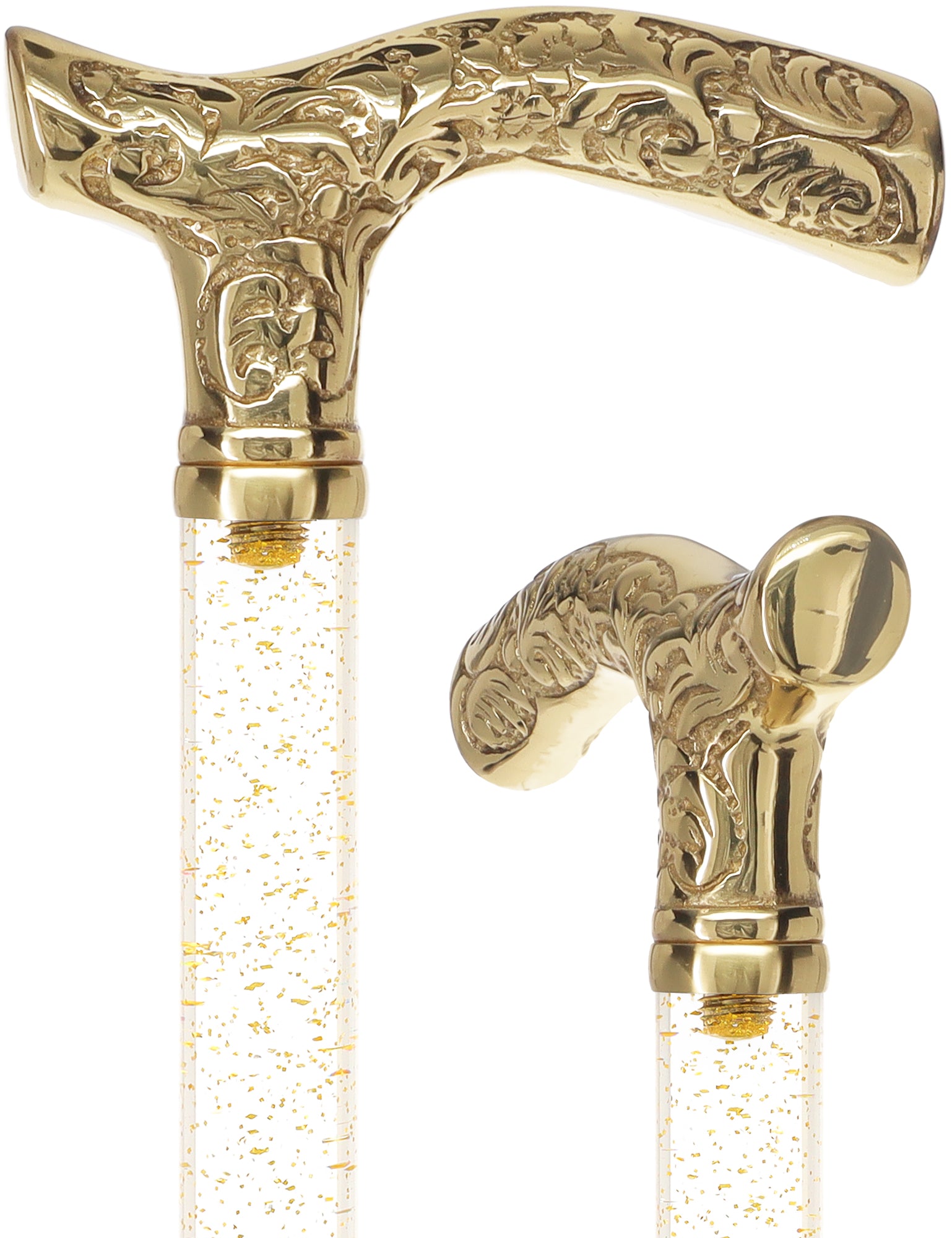 Elegant Brass Fritz Cane with Clear Acrylic Shaft - Premium Walking Cane for Seniors & Fashionable Mobility Aid - Perfect for Weddings, Formal Events & Daily Support