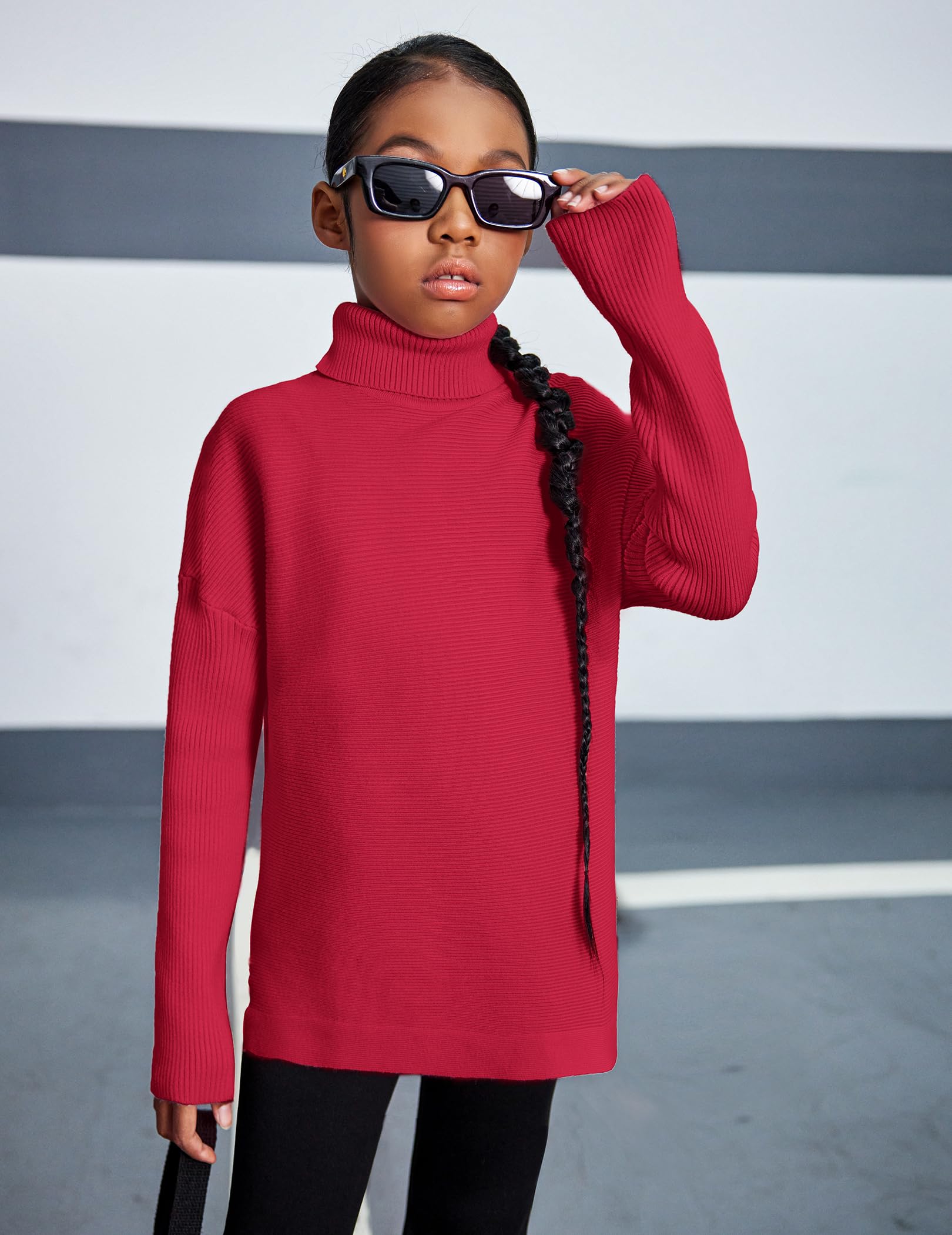 Arshiner Girls Chunky Knit Turtleneck Sweater - Long Sleeve Pullover Jumper Top for Kids | Warm Winter Wear, School Outfits & Holiday Dresses
