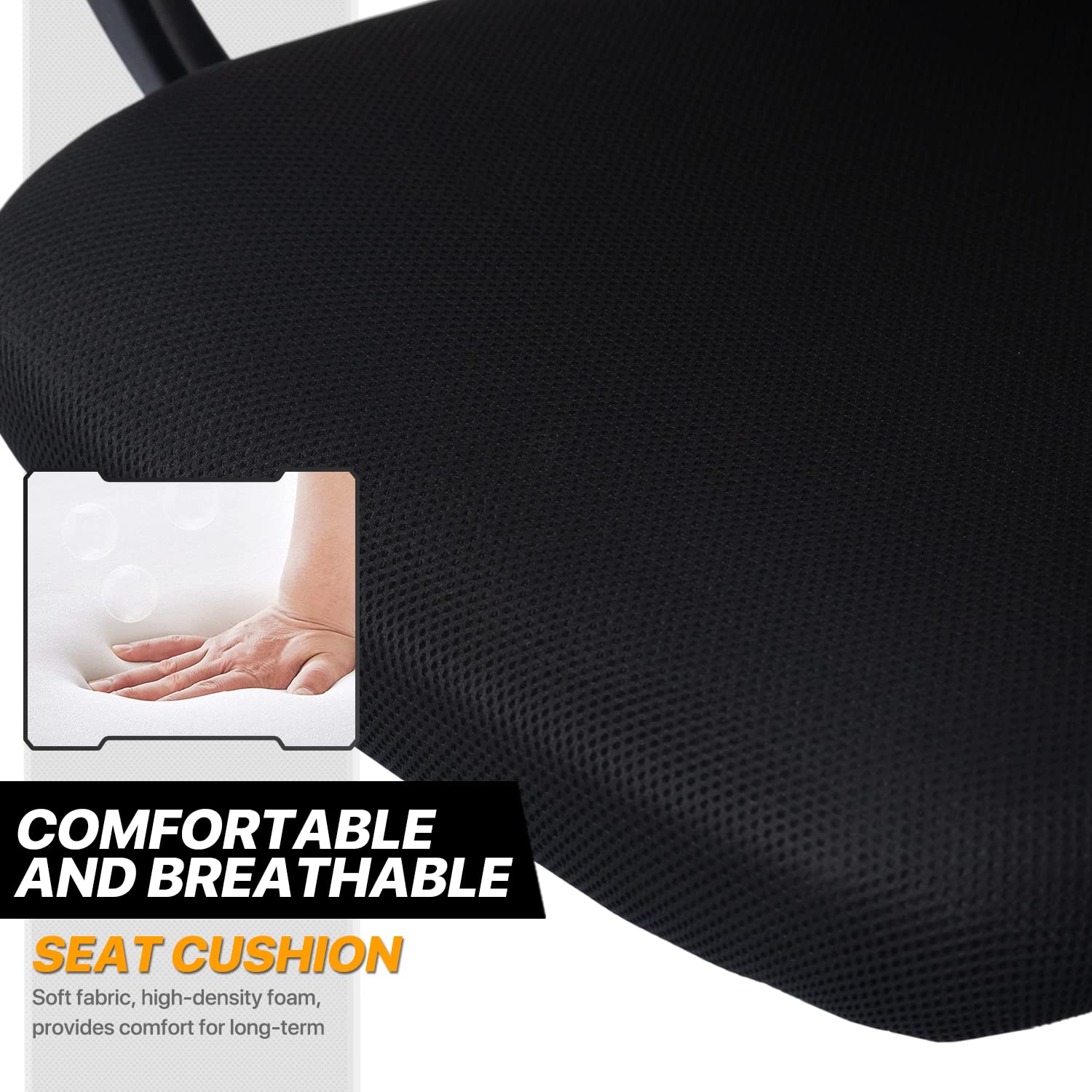 Premium Black Mesh Office Chair with Adjustable Headrest & Armrests - Ergonomic Computer Task Chair with Rectangular Desk Mat for Carpet - Perfect for Home Office, Gaming & Workspaces