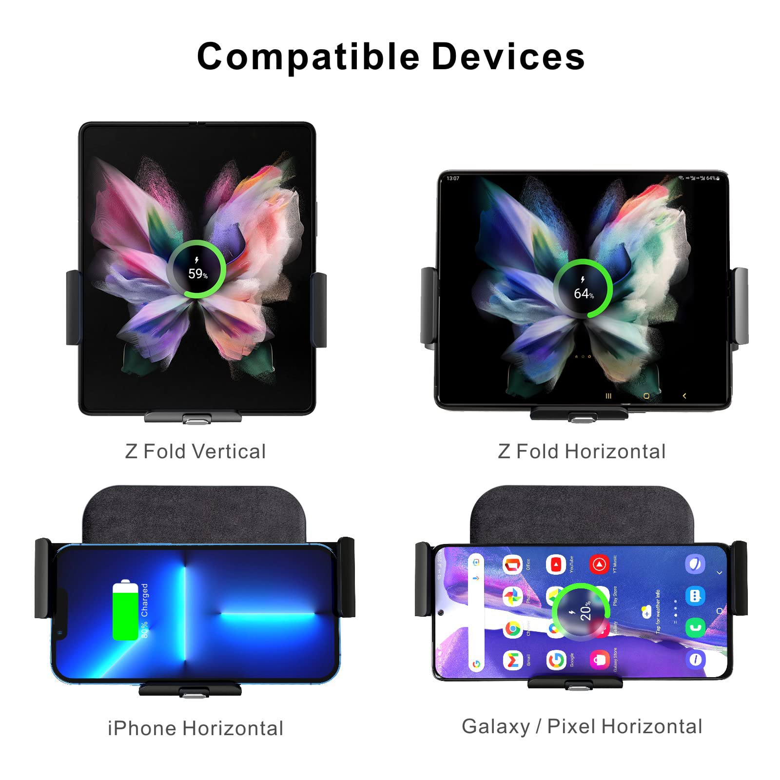 15W Dual Coil Qi Wireless Car Charger Mount - Compatible with iPhone 15 Pro Max, Samsung Galaxy Z Fold5/Fold4/Fold3/Fold2, S23 Ultra - Auto Clamp Fast Charging - Perfect for Road Trips & Commuting