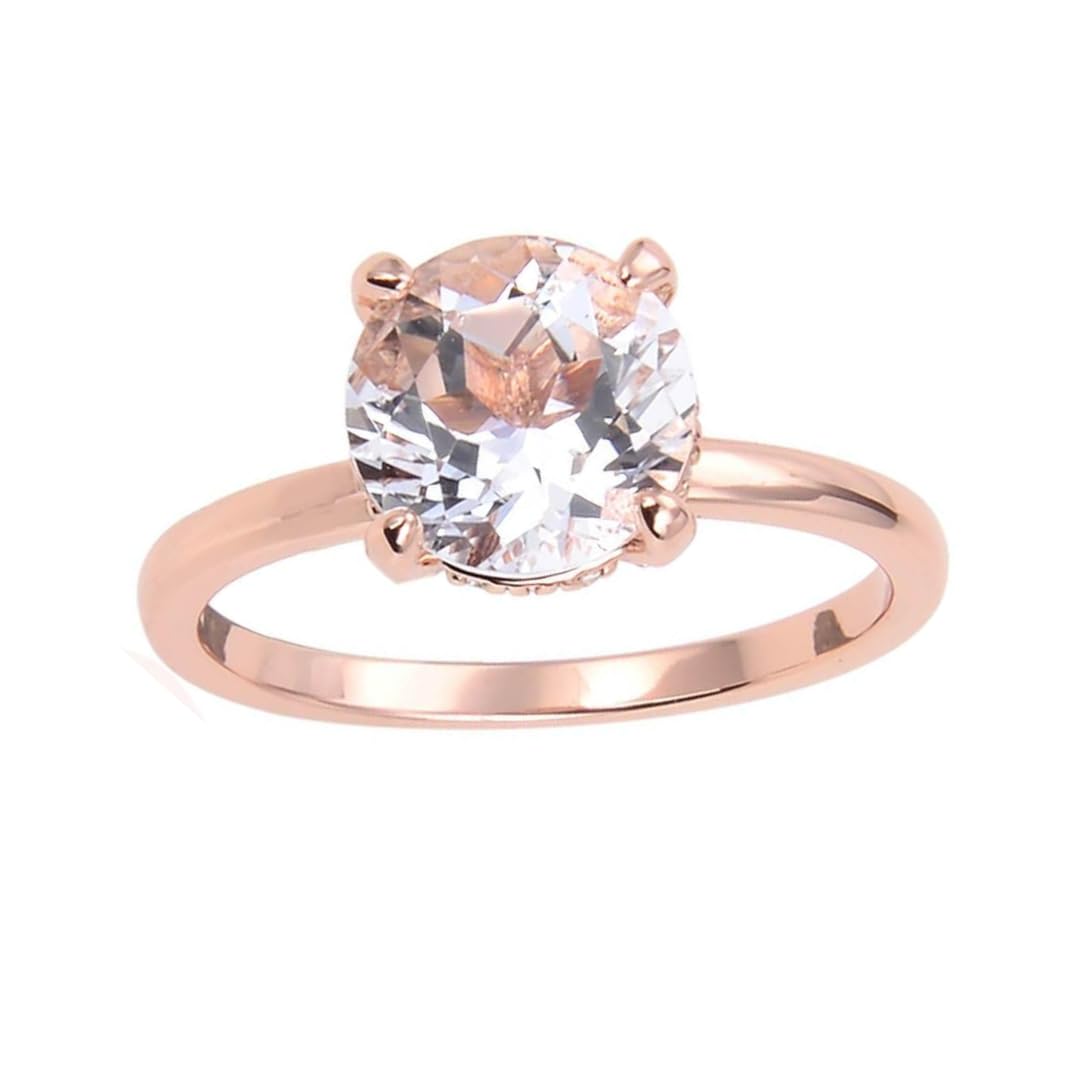 Natural White Topaz Solitaire Ring for Women - 925 Sterling Silver Rose Gold Plated, Elegant Bridal Jewelry, Perfect for Engagement, Wedding & Anniversary Gifts