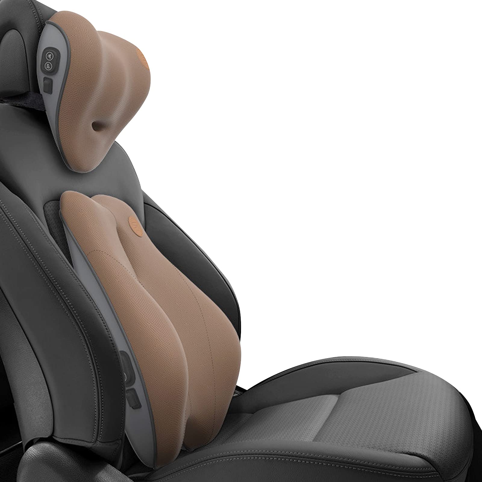 Ergonomic Lumbar Support Pillow for Office Chair, Car Seat & Gaming Chair - Electric Massage Neck Pillow with Breathable Memory Foam & Washable 3D Mesh Cover - Relieves Back Pain & Nape Discomfort (Mocha) - Perfect for Work, Driving & Long Gaming Sessions