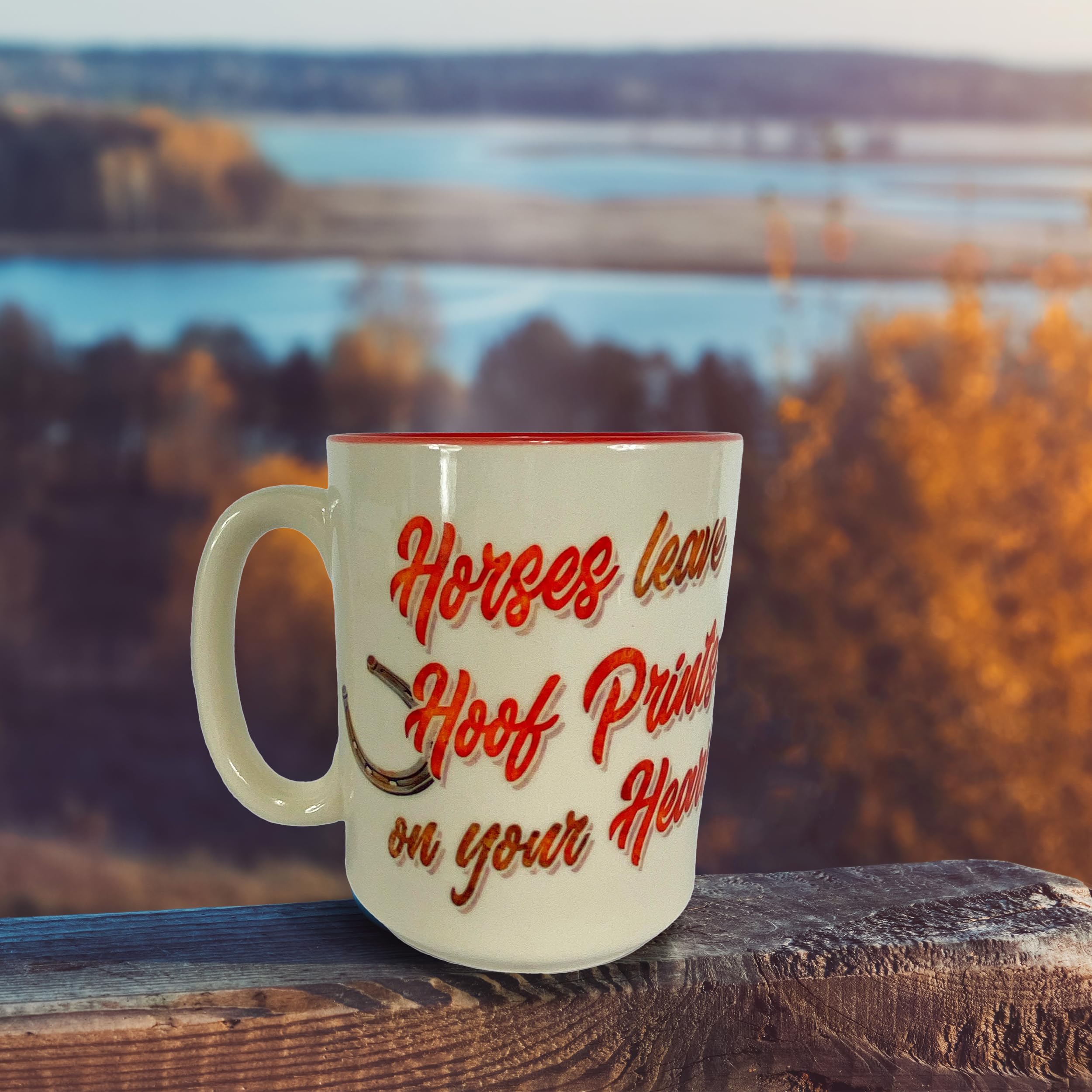 Rivers Edge Products 16 Oz Horse Print Ceramic Coffee Mug with Handle - Espresso, Latte & Tea Cup with Horseshoe & Hoof Prints - Perfect for Home, Office & Gifts