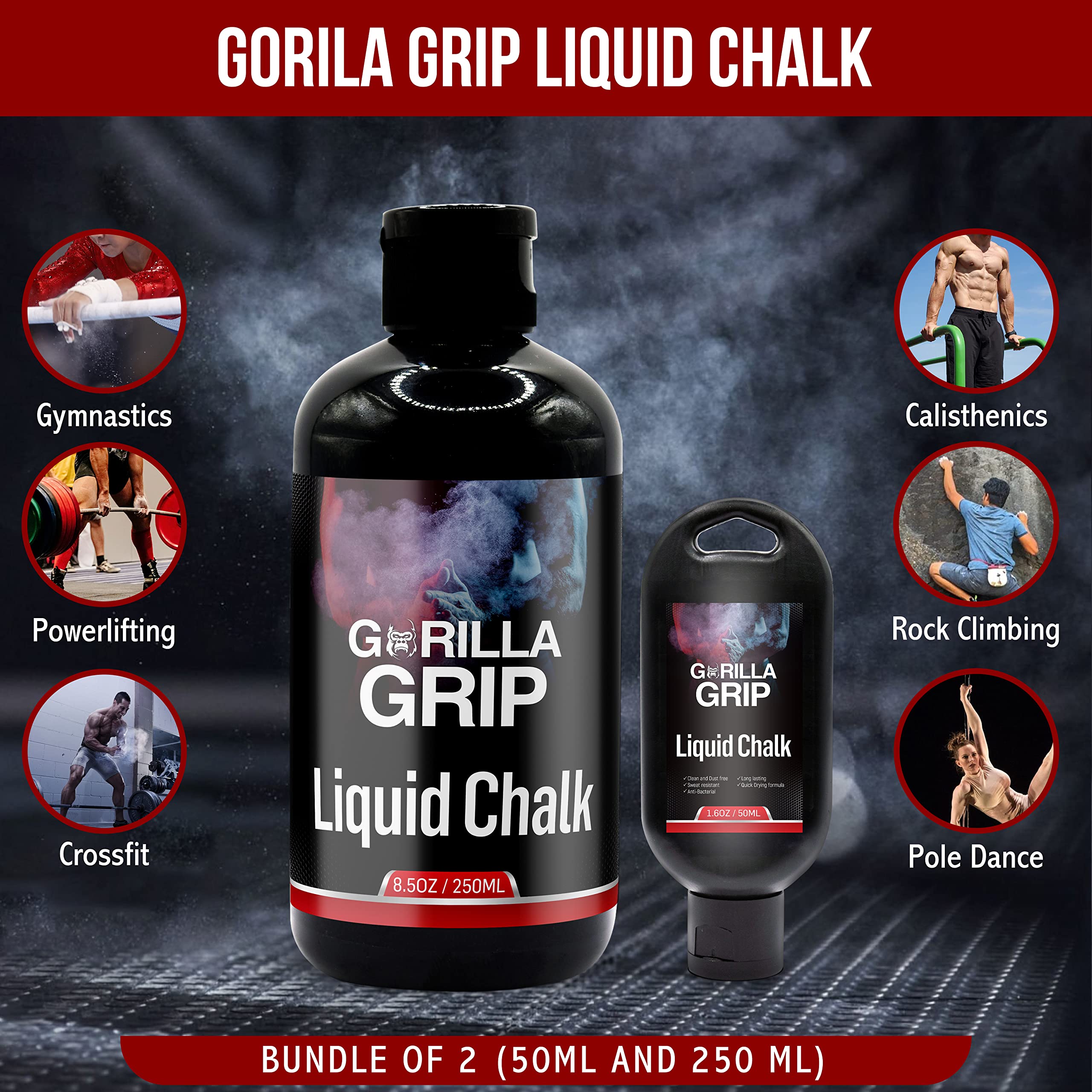 Gorilla Grip Pro Grade Liquid Chalk for Weightlifting, Rock Climbing, CrossFit & Gym - Non-Slip Workout Chalk for Better Grip - Perfect for Powerlifting, Pole Dancing & Callus Protection