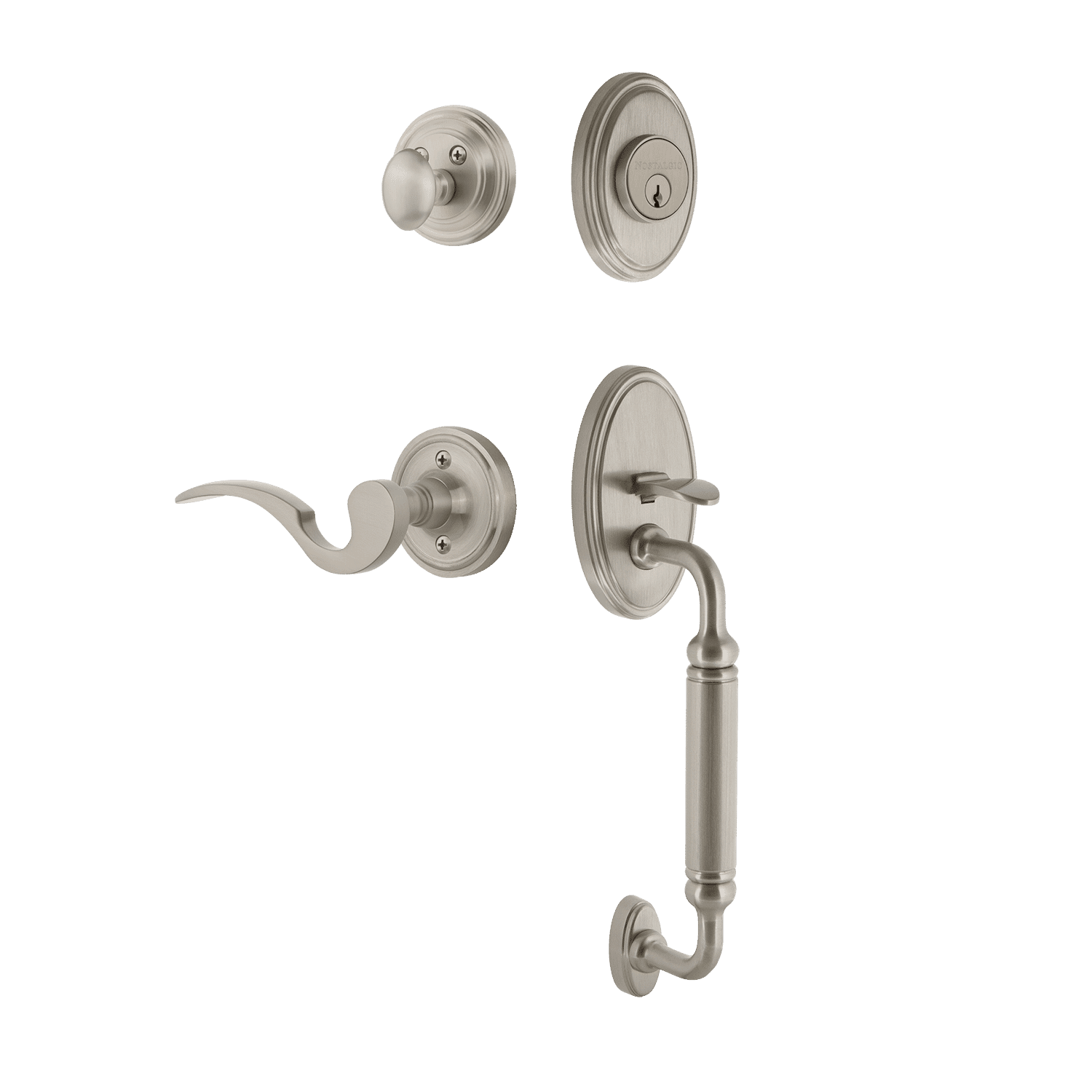 Classic Satin Nickel Handleset with C Grip & Manor Lever - Vintage Door Hardware for Home Entryway & Interior Doors