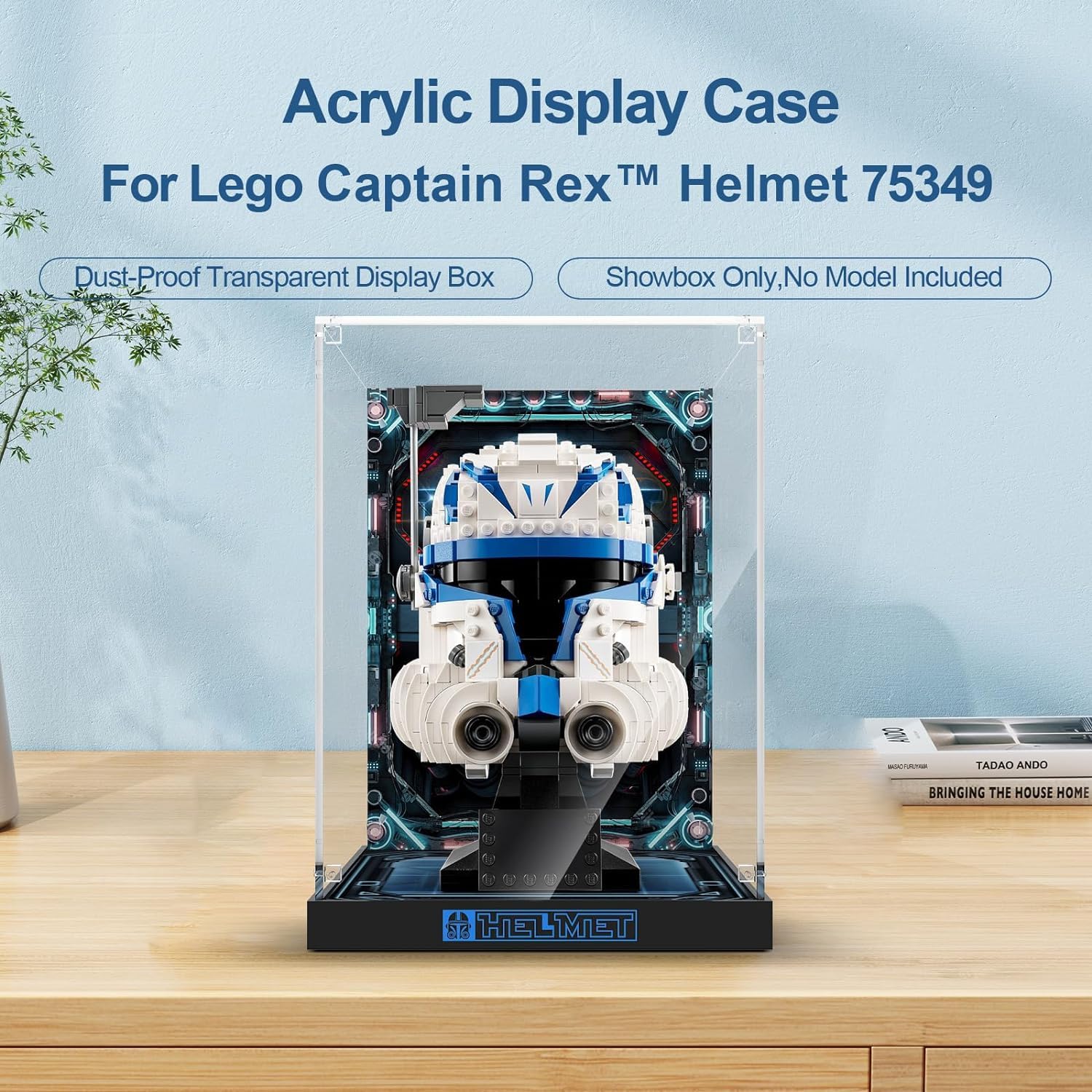 Acrylic Display Case for Lego Star Wars 75349 Captain Rex Helmet & 75350 Clone Commander Cody Helmet - Clear Protective Box with Base & Painted Background - Perfect for Collectors & Home Decor