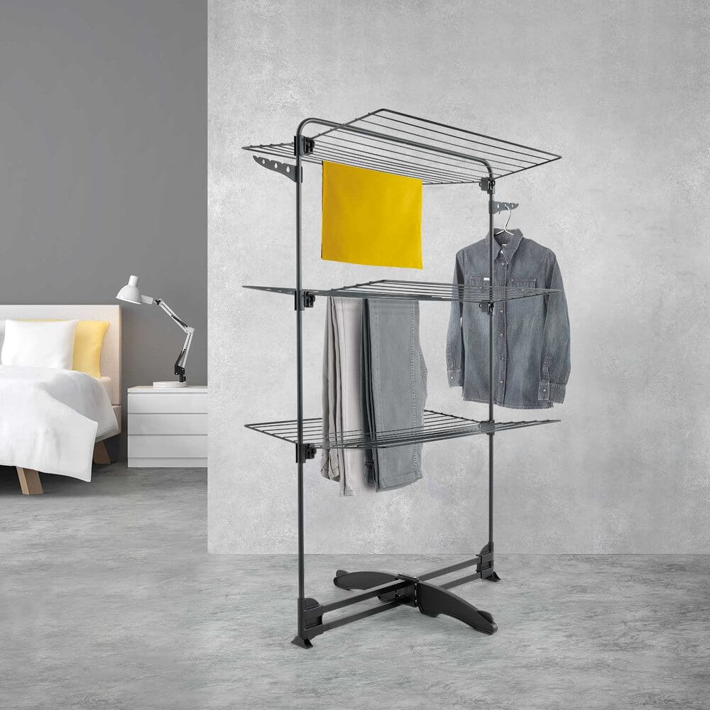 Storm Onyx 3-Tier Clothes Drying Rack | Space-Saving Laundry Organizer | Foldable Garment Airer in Matte Black | Perfect for Apartments, Dorms & Small Spaces