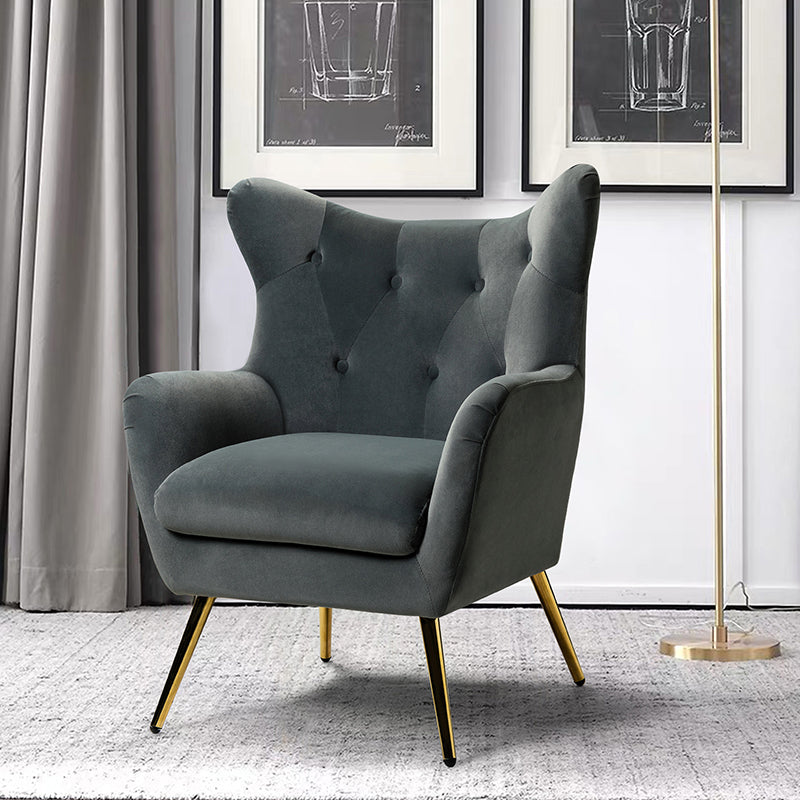 Luxury Isabelle Wingback Velvet Upholstered Armchair - High Back Accent Chair with Sturdy Metal Legs for Living Room, Bedroom & Office Decor