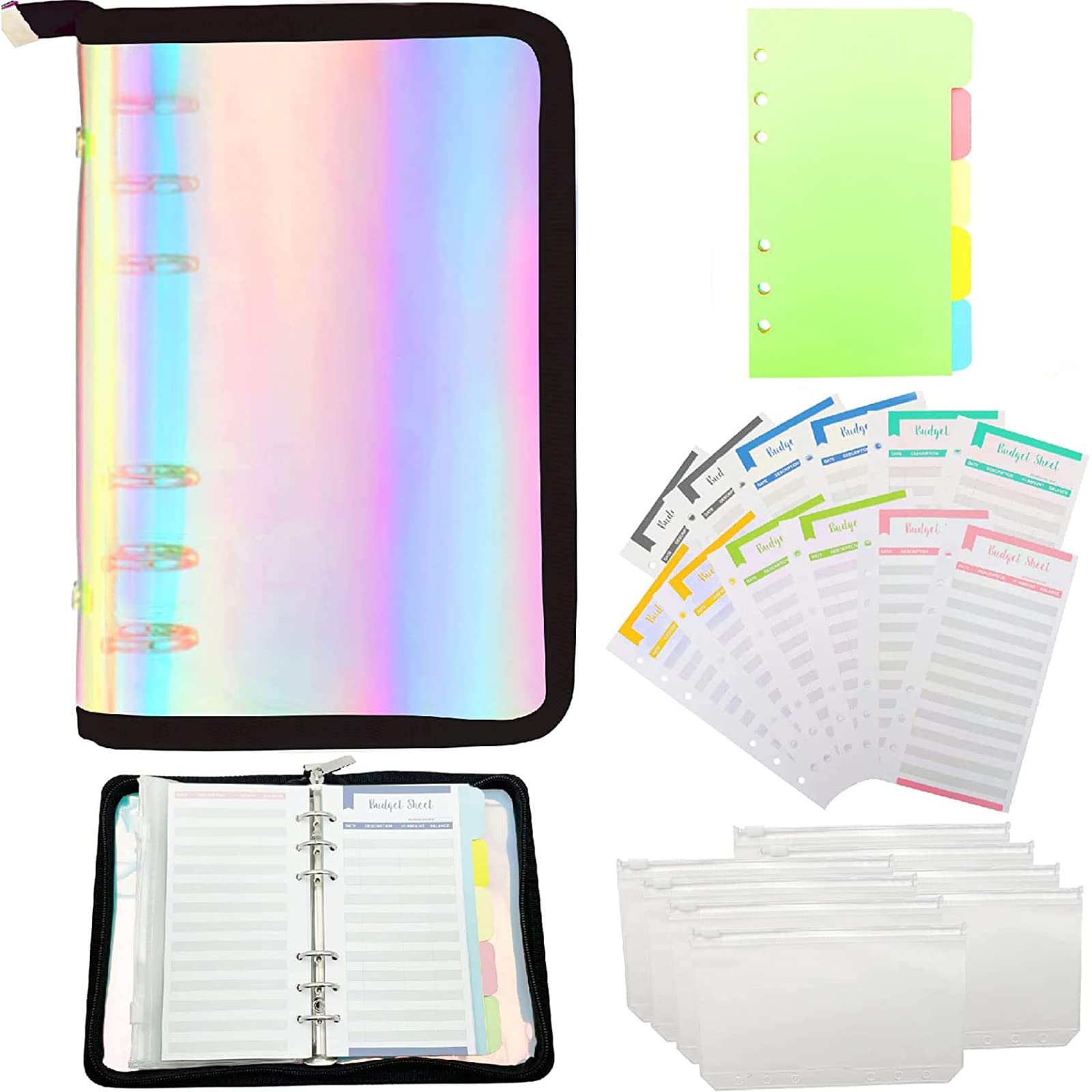 Budget Binder with Cash Envelopes - 27Pcs A6 PVC Money Organizer for Cash, Bills & Savings | Rainbow Zipper Envelopes | Soft Black Budget Notebook for Daily Planning & Financial Tracking | Perfect for Home Budgeting, Travel Expense Management & Personal Finance Organization