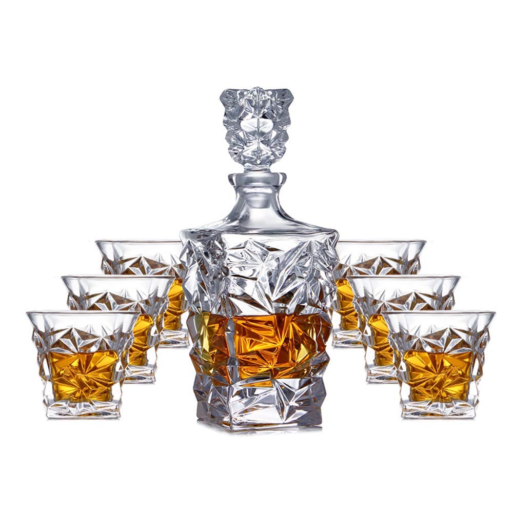 Premium Whiskey Decanter Set with 6 Crystal Glasses & Ornate Gift Box - 7-Piece Luxury Scotch Bourbon Wine Liquor Serving Set - Perfect for Home Bars, Gifts & Entertaining