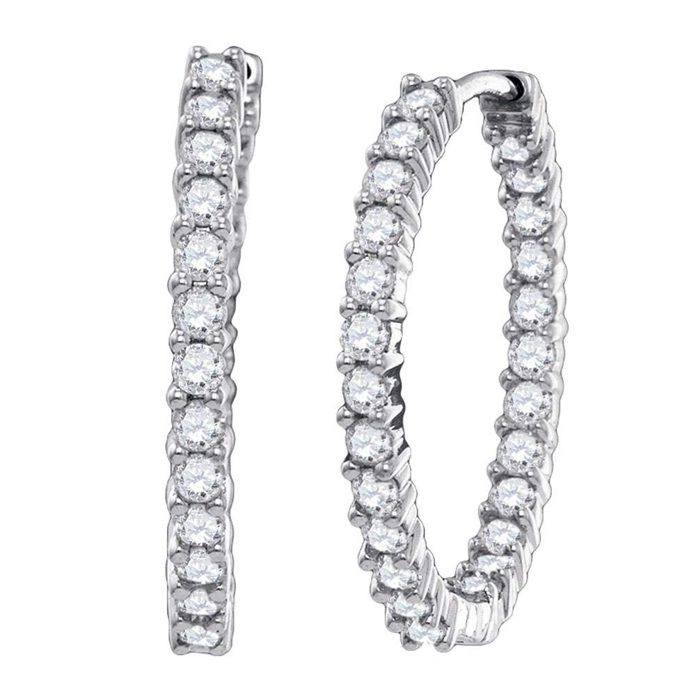 14K White Gold Round Diamond Hoop Earrings for Women - 3.00 CTTW Inside-Outside Design | Perfect for Weddings, Parties & Special Occasions