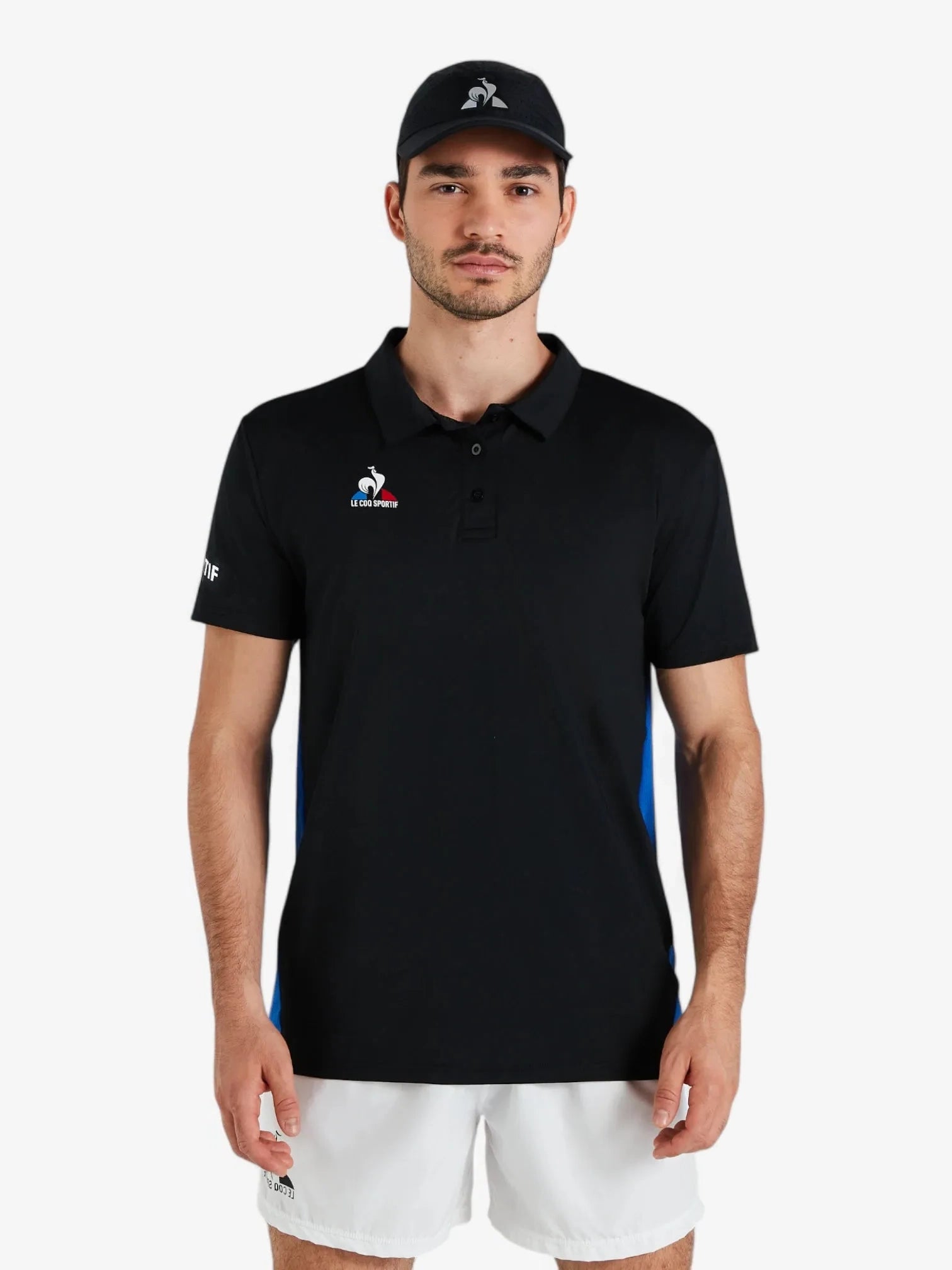 Le Coq Sportif Men's Tennis Polo Shirt - Black & Blue - Moisture-Wicking & Breathable for Sports & Casual Wear