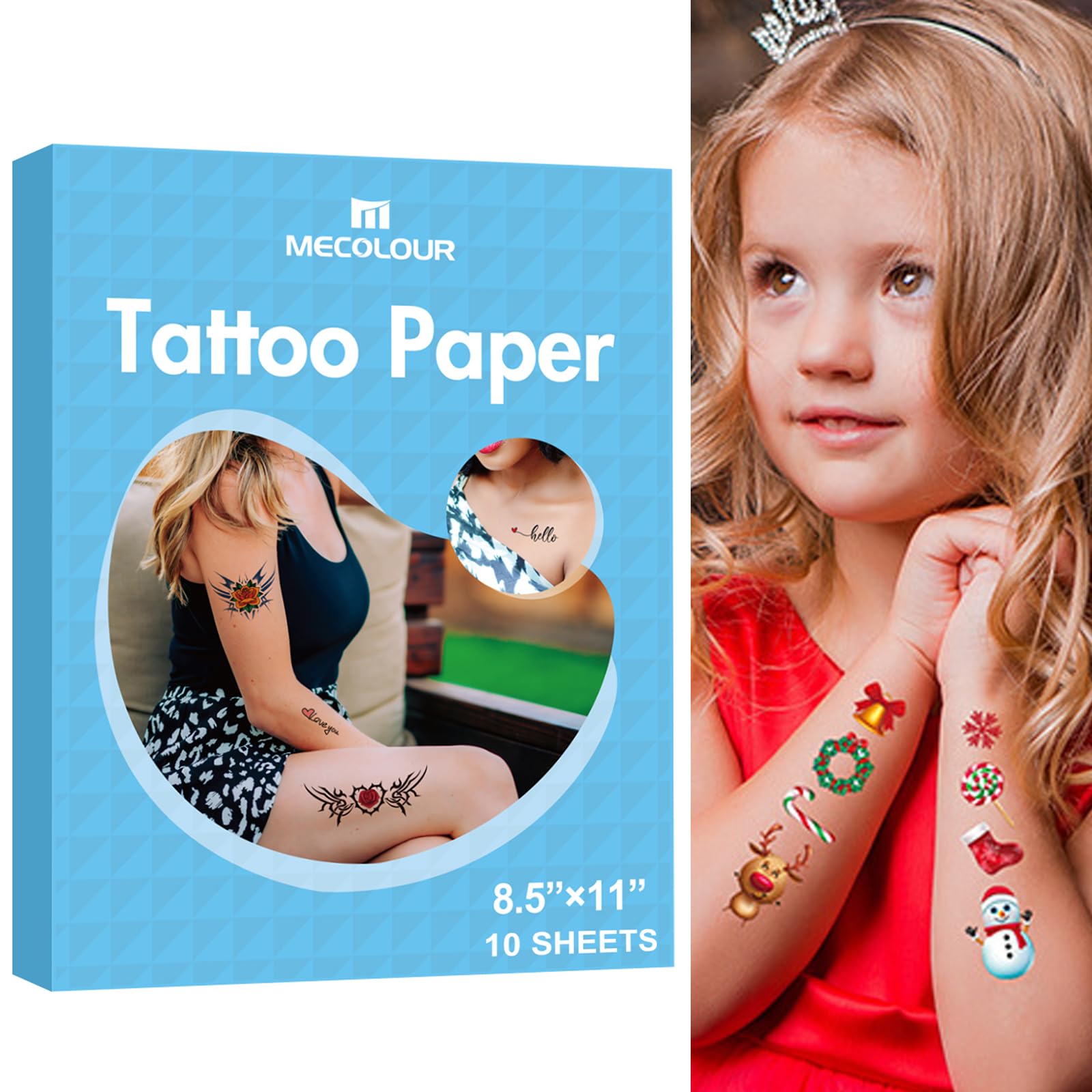 MECOLOUR Printable Temporary Tattoo Paper for LASER Printer - 8.5