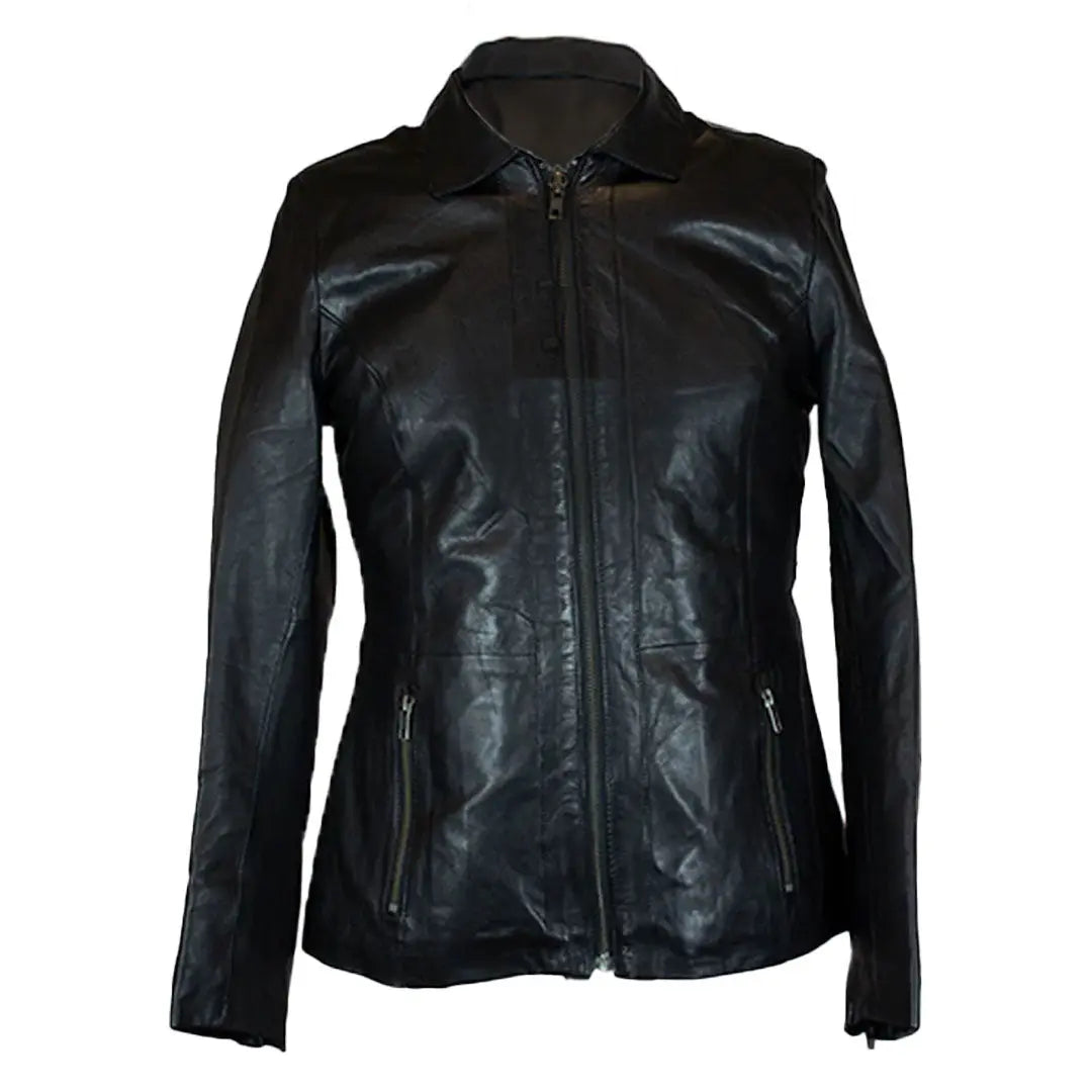 BOL Women's Classic Black Zippered Motorcycle Style Fashion Sheepskin Leather Jacket - Stylish Outerwear for Riding, Casual Wear & Night Out
