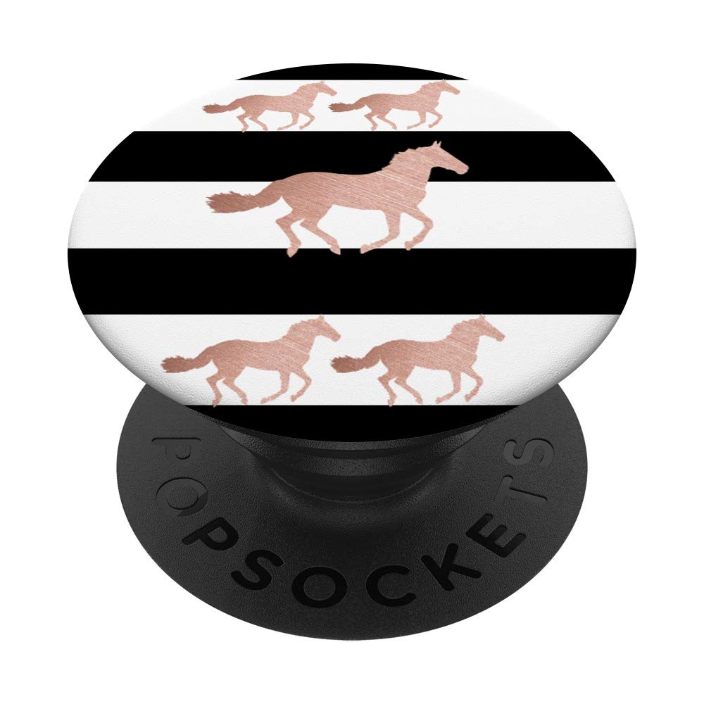 Pink Rose Horse Phone Stand for Girls - White & Black Striped Design - Perfect for Bedroom, Office, and Travel Accessories