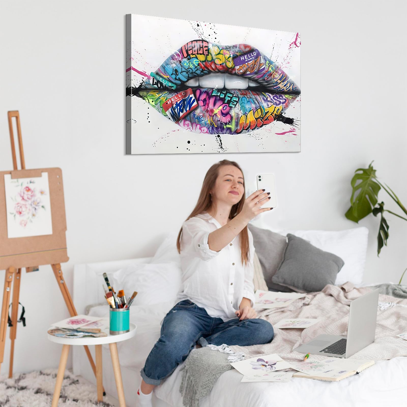 Lip Graffiti Wall Art Poster - Vibrant Street Art Decor for Living Room & Bedroom (28x40 Inches) - Perfect for Urban Home & Office Decor