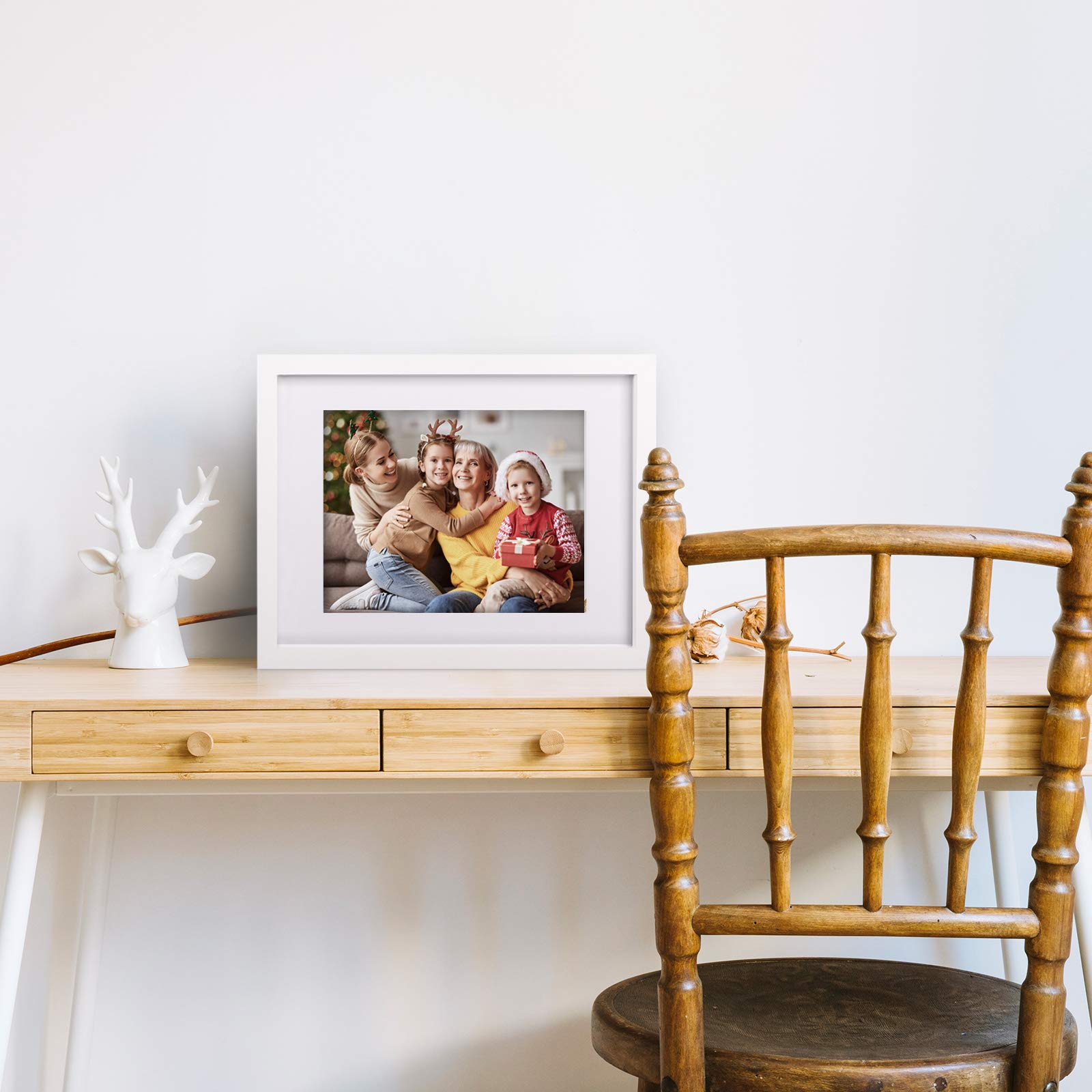 EGOFINE 10x8 Photo Frames Set of 4 - Solid Wood Picture Frames with Acrylic Glass, Mat Opening for 6x4 & 7x5 Photos (20x25cm), White - Perfect for Tabletop Display, Wall Decor, and Printed Poster Frames for Home & Office
