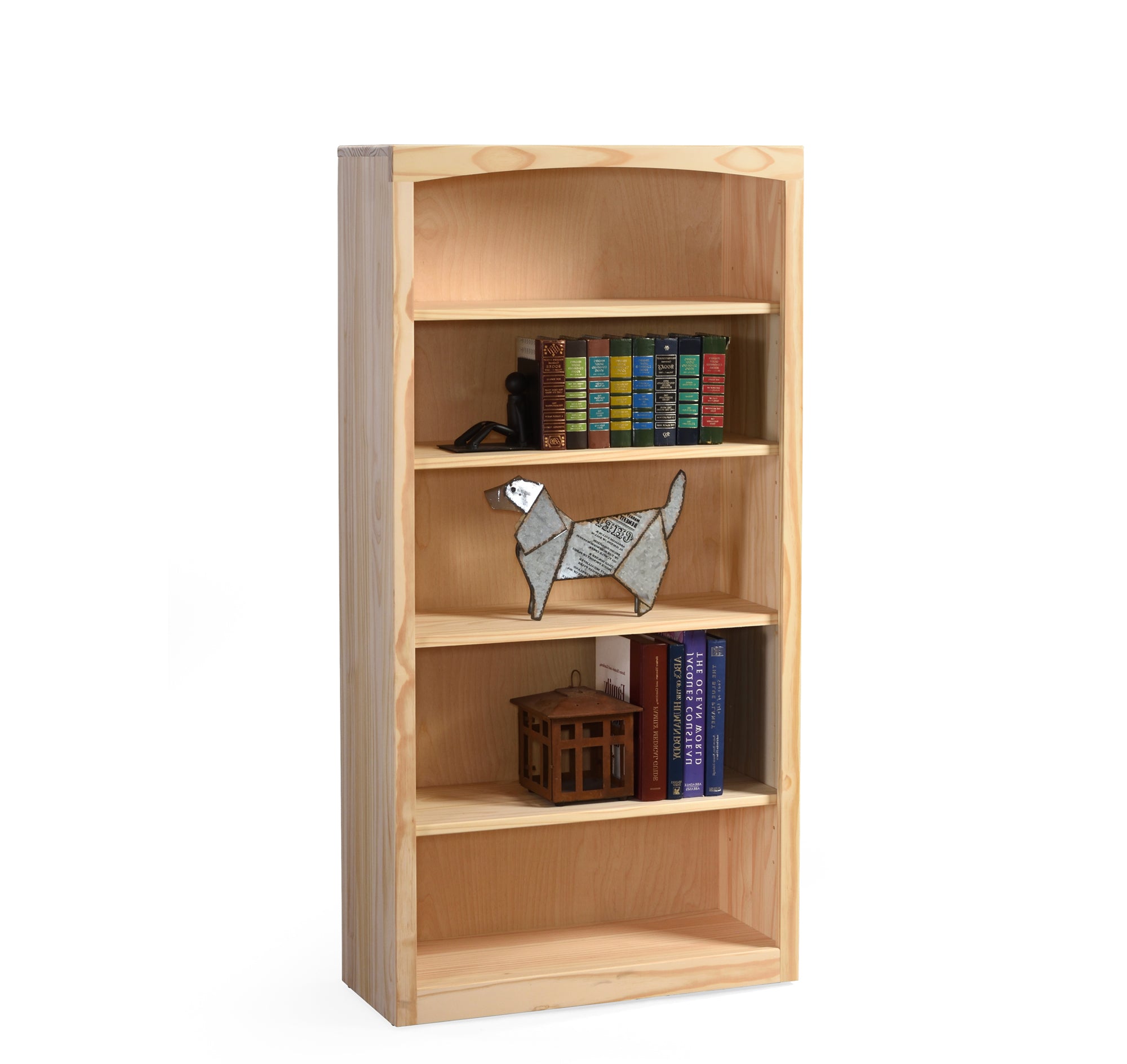30x60 Inch Pine Wood Bookcase - Rustic Solid Wood Bookshelf for Home Office, Living Room & Bedroom Storage