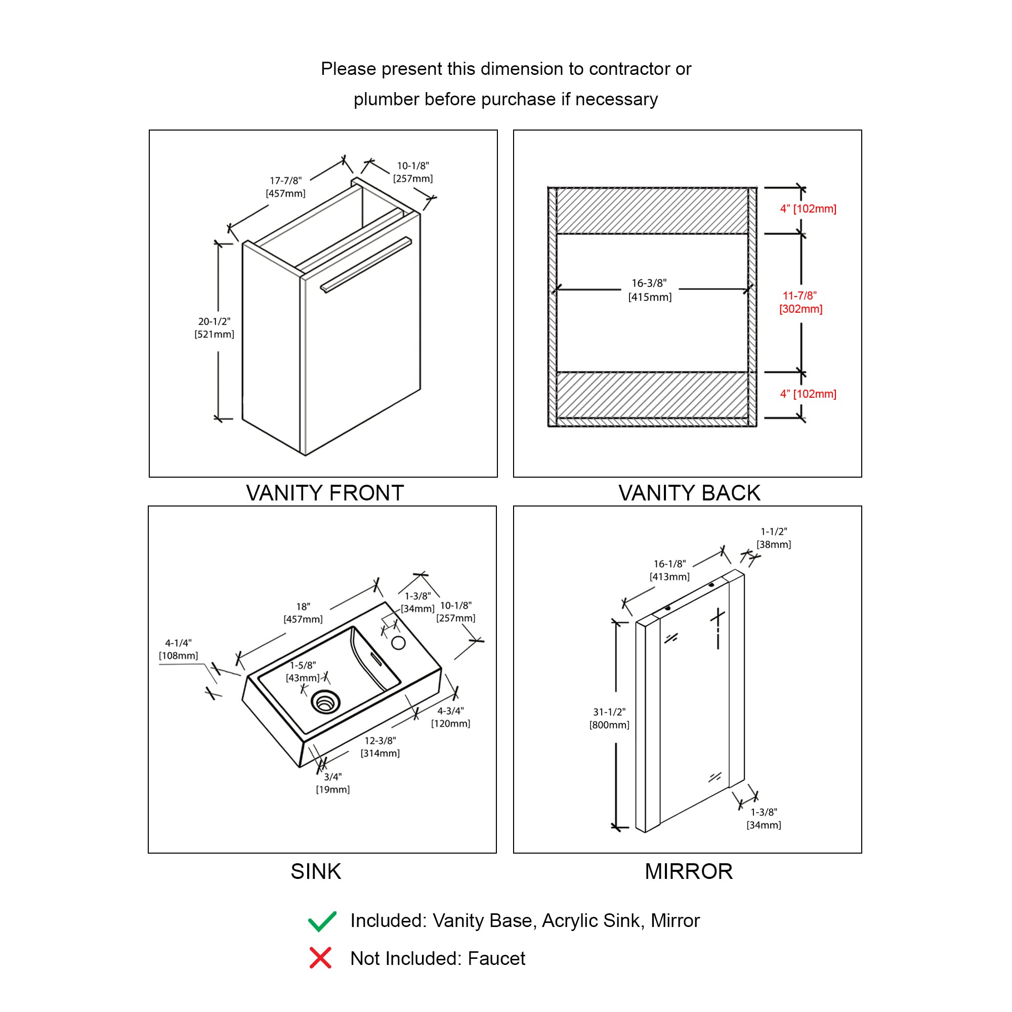 18 Inch White Small Bathroom Vanity with Sink & Mirror - Narrow Space-Saving Design for Powder Rooms, Guest Baths & Compact Homes (Perfect for Apartments & Tiny Houses)