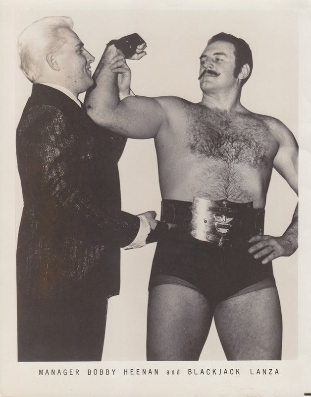 Vintage 1967 WWA Champion Blackjack Lanza with Manager Bobby Heenan Wrestling Promo Photo - Rare Collectible Memorabilia for Wrestling Fans & Sports History Enthusiasts - Perfect for Man Cave Decor, Wrestling Memorabilia Collections, and Gift for Wrestling Fans