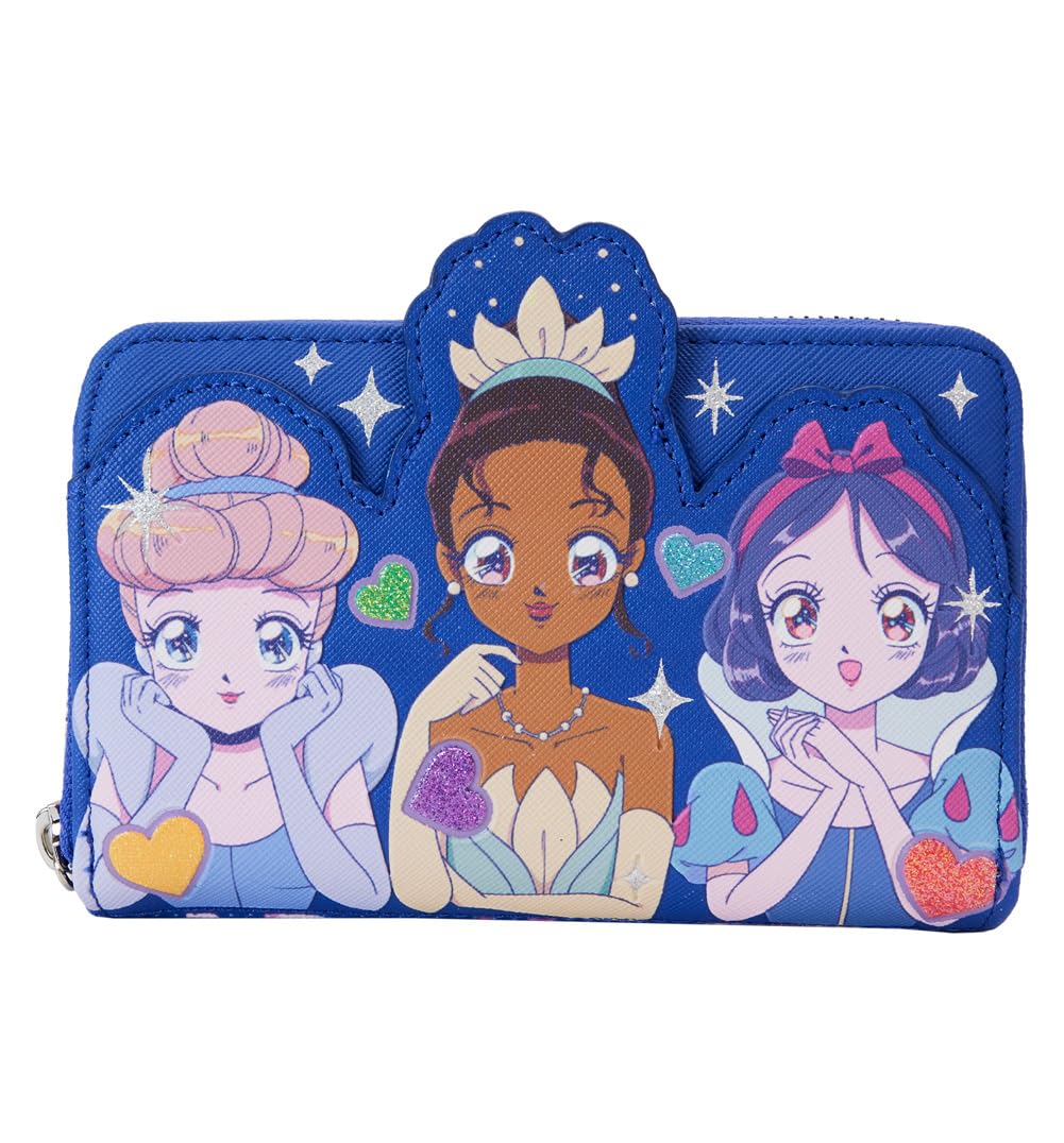 Disney Princess Manga Style Zip Around Wallet - Loungefly Official Licensed Crossbody Wallet for Women | Perfect for Theme Parks, Cosplay & Anime Conventions