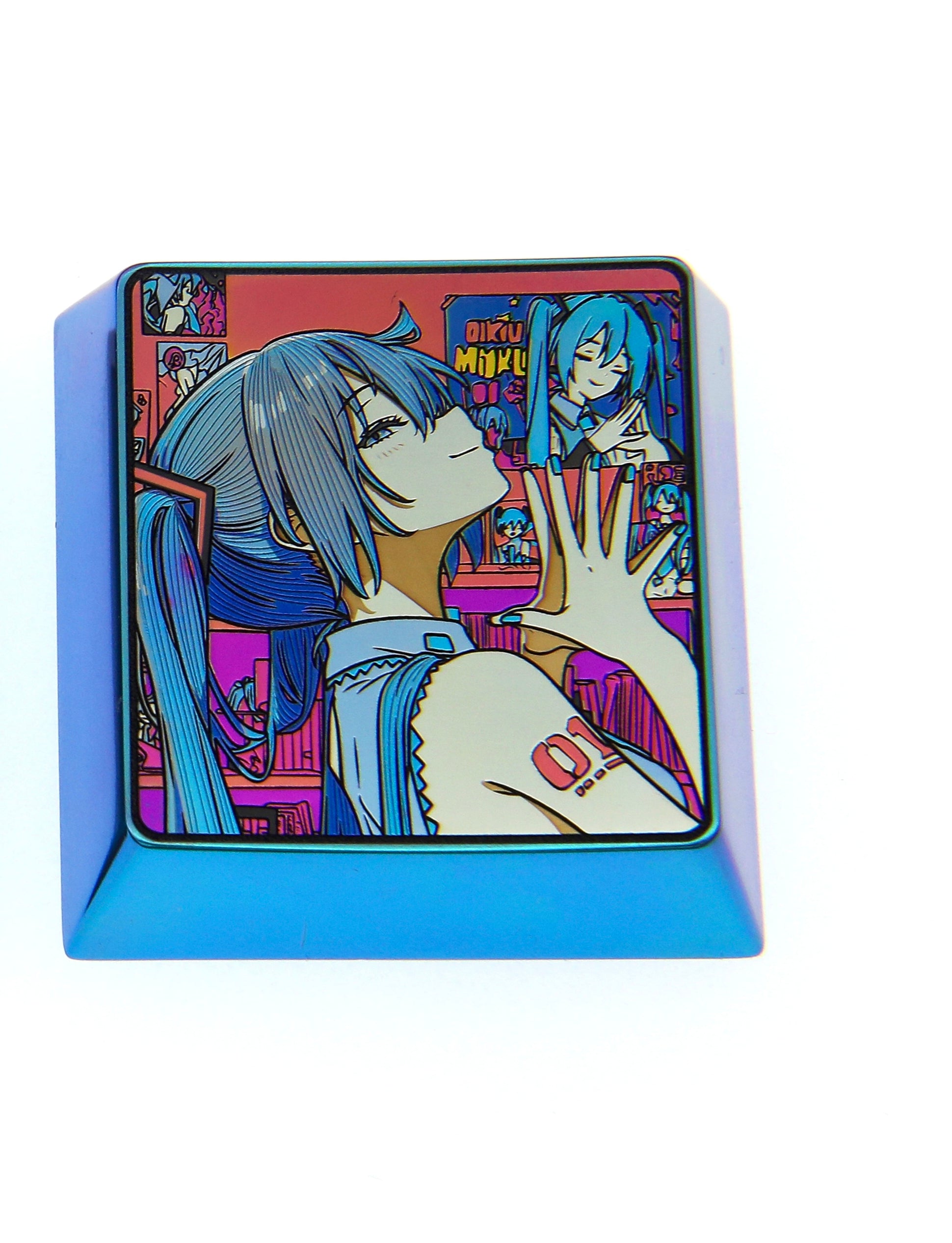 Hatsune Miku 4U Titanium Alloy Custom Keycaps - Anime & Game Character Themed Metal Decorative Keycaps with Artistic Engraving - Perfect for Mechanical Keyboards, Gaming Setups & Collector Displays