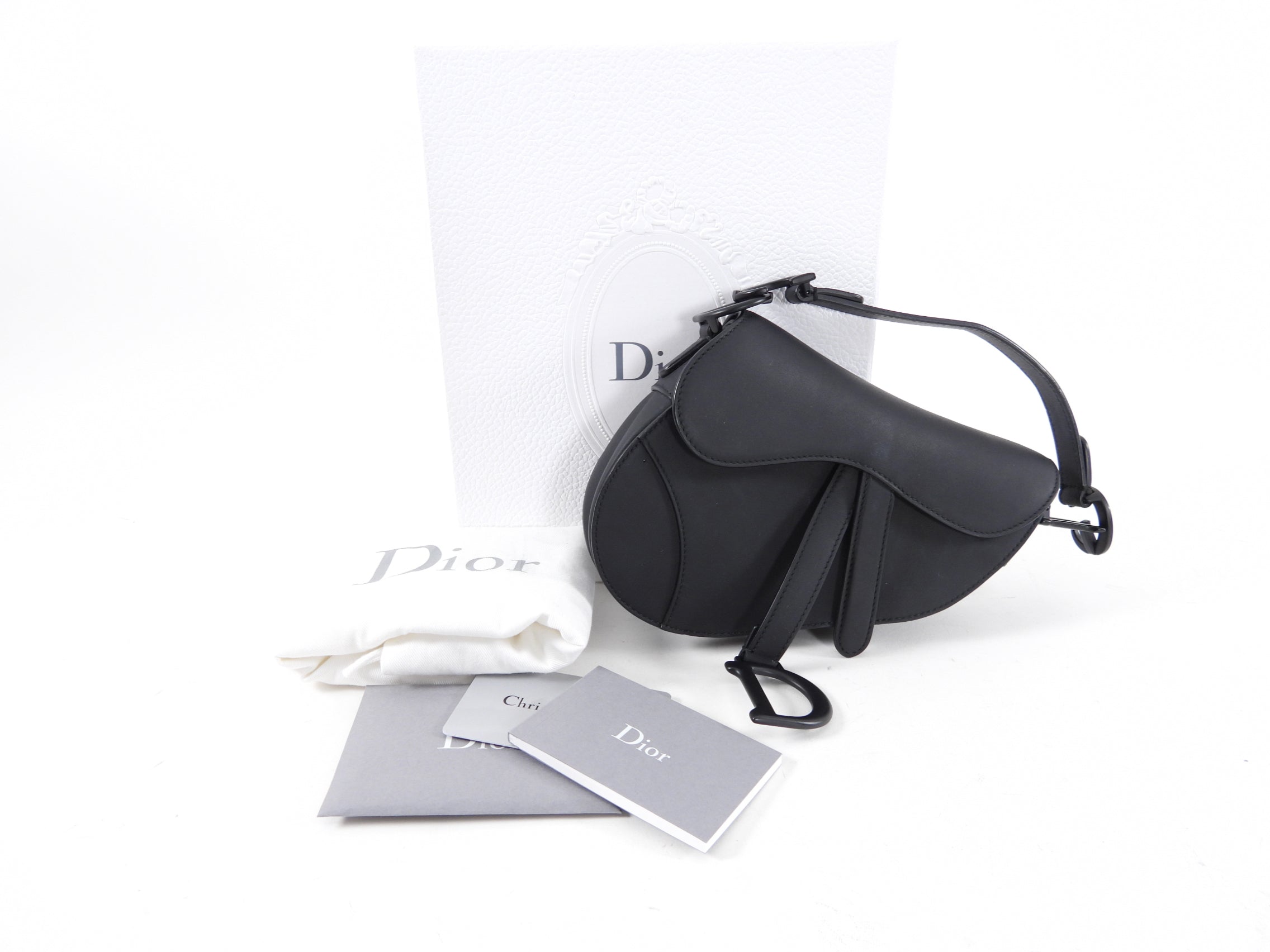 Dior All Black Ultramatte Leather Mini Saddle Bag for Women - Luxury Designer Crossbody Purse for Evening Parties, Date Night & Special Occasions