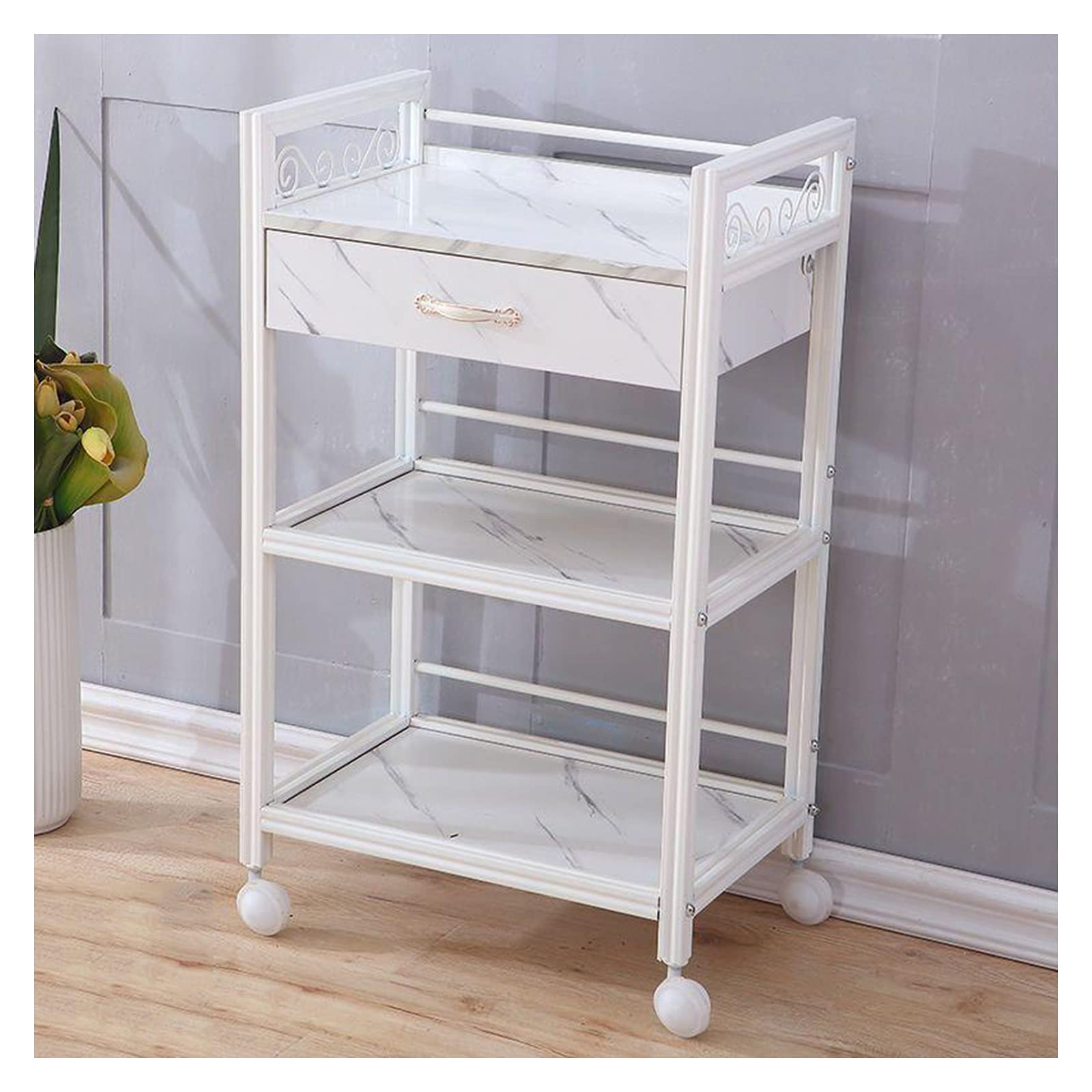360° Mobile Printer Stand with Storage Drawer - White Wooden Rolling Printer Cart for Home & Office, Under Desk Printer Shelf for Better Workspace Organization (Ideal for Small Spaces & Shared Work Areas)