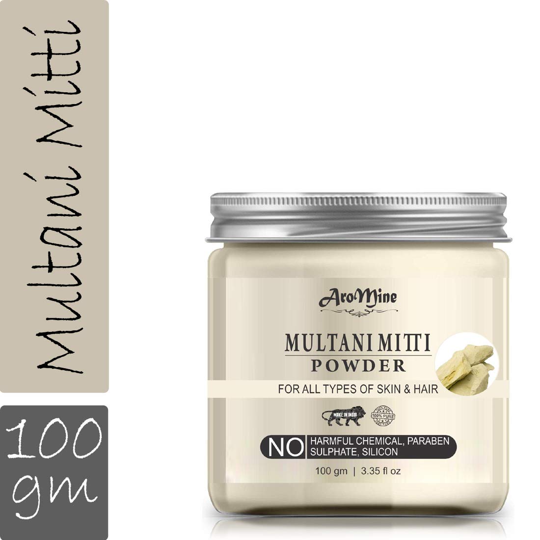 AroMine Natural & Organic Multani Mitti Powder - 100g | Clay Face Mask & Hair Treatment for Glowing Skin & Healthy Hair | Perfect for Spa Day & DIY Beauty Routine