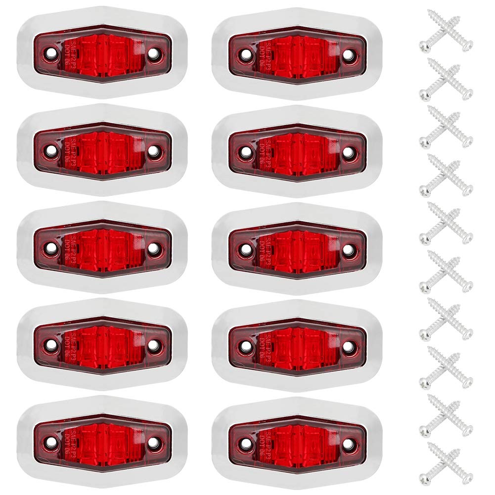 10Pcs Red 2 LED Truck Side Marker Lights - Waterproof Turn Signal Indicator Lamps for Semi Trucks & Trailers - Durable Safety Lights for Night Driving & Road Visibility